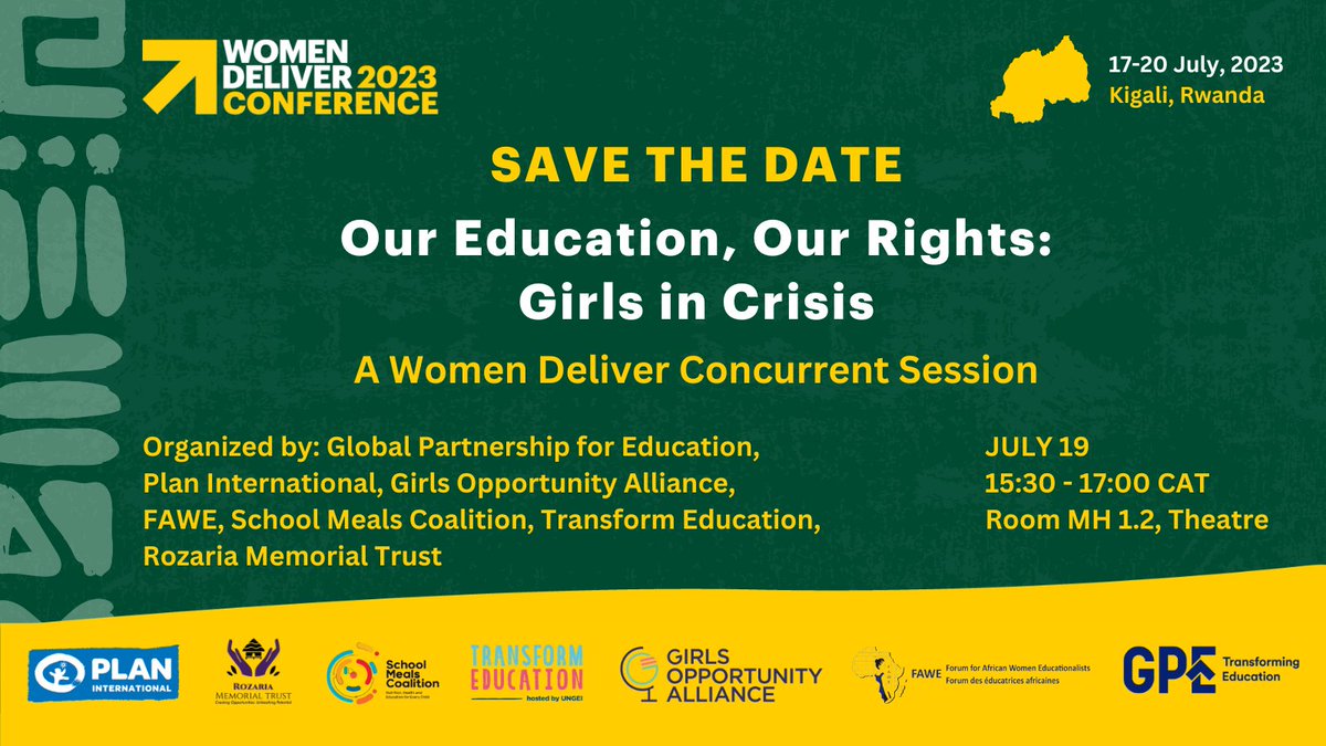 COVID-19, food insecurity, #ClimateChange and other crises impact girls' access to education. On #WD2023, GPE, @PlanGlobal, @girlsalliance, @RsFawe, @SchoolMeals_, @edu_transformer and @RozariaConnects will discuss solutions so that every girl can learn: g.pe/4tiC50P4kXp