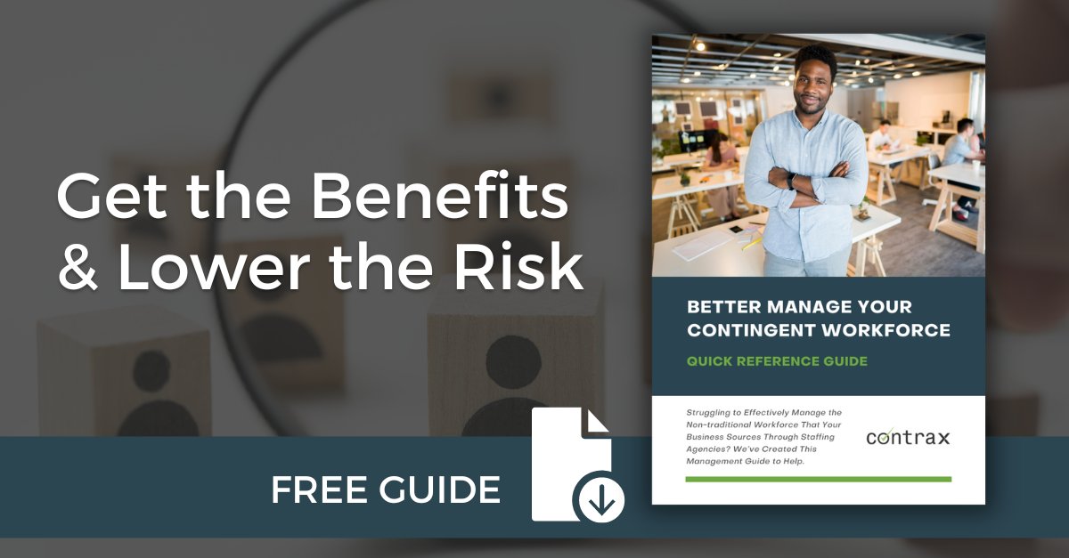 ConTraxVMS's tweet photo. A growing number of organizations today are sourcing contingent workers. 

Better Manage Your Contingent Workforce - Quick Reference Guide is a concise overview of the issues and solutions.

Download ⤵️ https://t.co/eT2240v0qo

#contingentworkforce  #temps #contractors https://t.co/s6En1vBL40