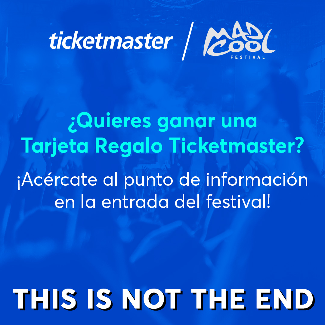 TicketmasterES's tweet image. Si estás en el #MadCool2023? 🎡 pásate a saludarnos en la entrada del festival y consigue una Tarjeta Regalo de Ticketmaster para que no pare la música este verano 🙃🎶
#ThisIsNotTheEnd