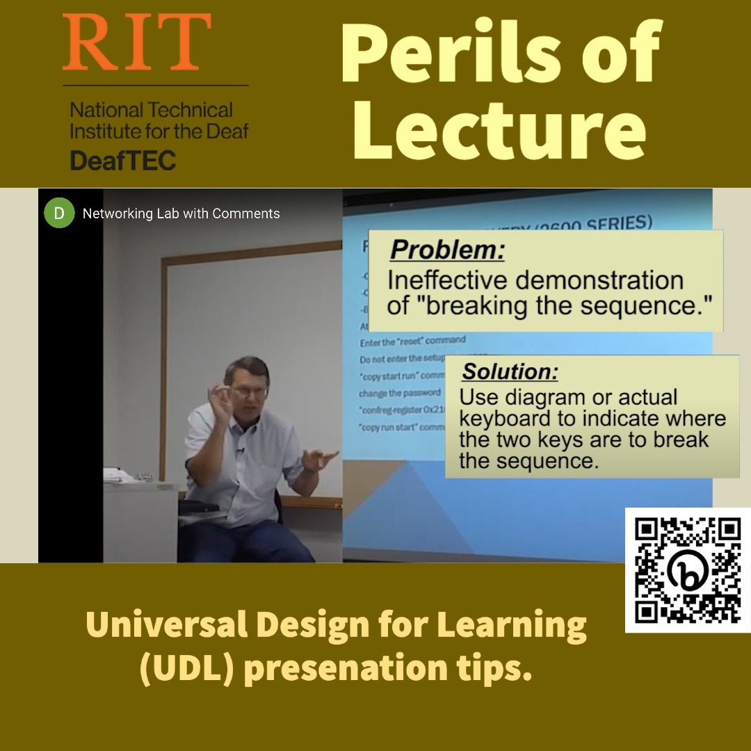 #DeafTECTeachingTip Perils of Lecture. #UDL presentation tip. Use actual objects or models for demonstrations. @RIT/NTID  #DeafEd #NSFfunded #AccessATE #AccessiblityMatters

deaftec.org/teaching-learn…