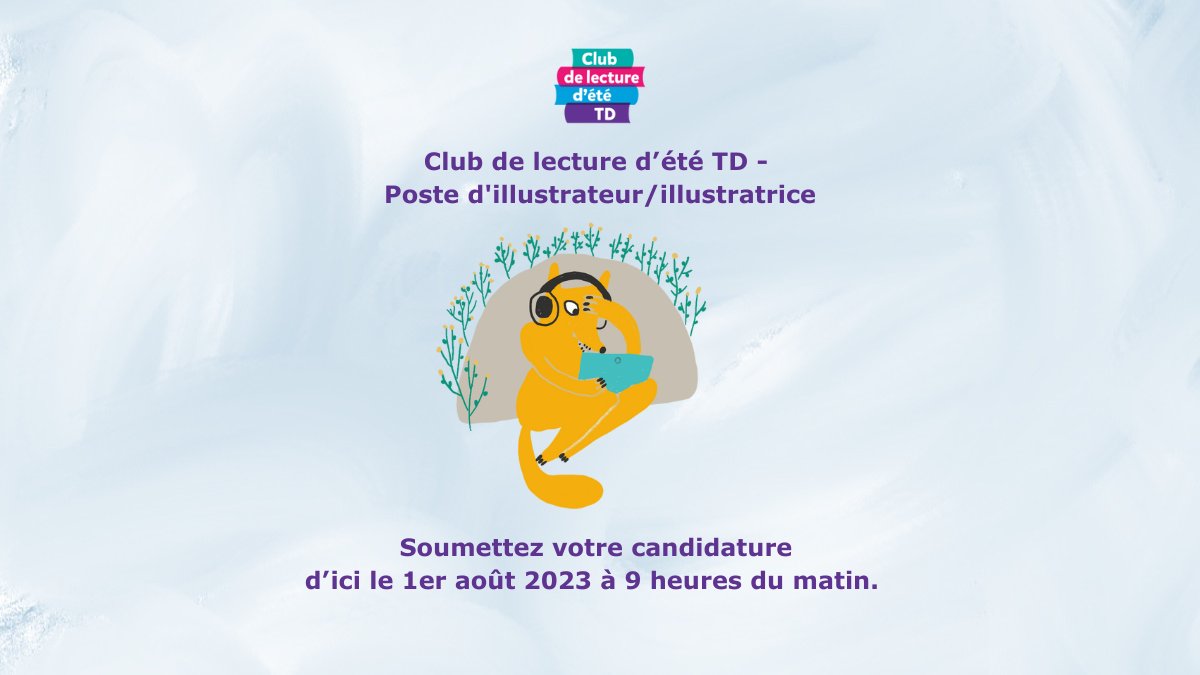 TDSRC_CLETD's tweet photo. đą Avis aux illustrateurs(trices) jeunesse âïž
Nous recherchons actuellement un(e) illustrateur(trice) pour illustrer « 4, 3, 2, 1, on dĂ©colle! », le thĂšme de lâĂ©dition 2024 du Club.
âĄïž Candidatures jusquâau 1er aoĂ»t 2023 Ă 9h00 du matin. Infos: https://t.co/1FQLoao7BL #CLETD https://t.co/kv2sOnMdfC