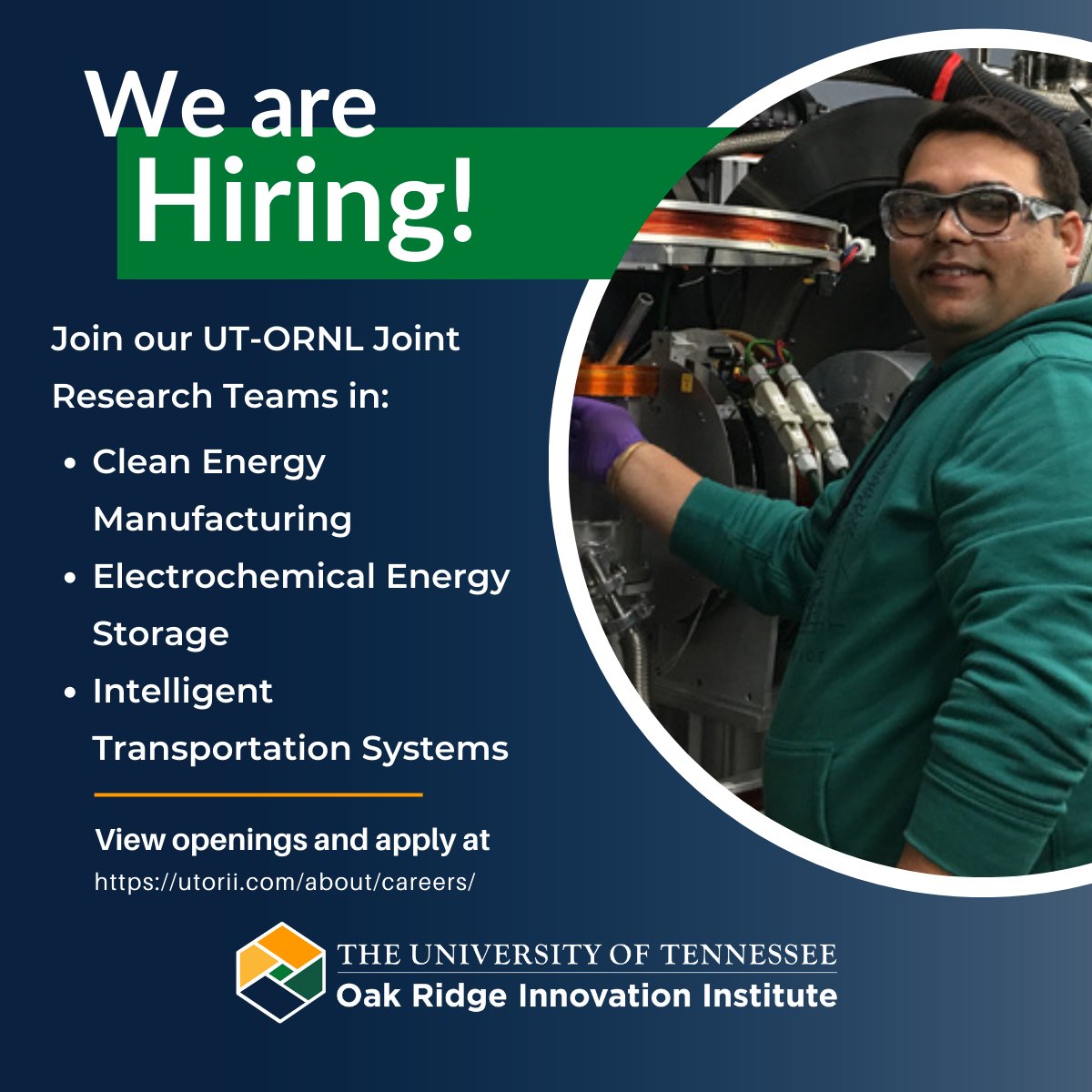 ut_orii's tweet photo. We are hiring! UT-ORII is assembling UT-ORNL joint research teams for clean energy manufacturing, electrochemical energy storage, and intelligent transportation systems. Apply today to be a part of our UT-ORNL research teams - https://t.co/0BVlxInsS4 https://t.co/15Fqtrwc8Y