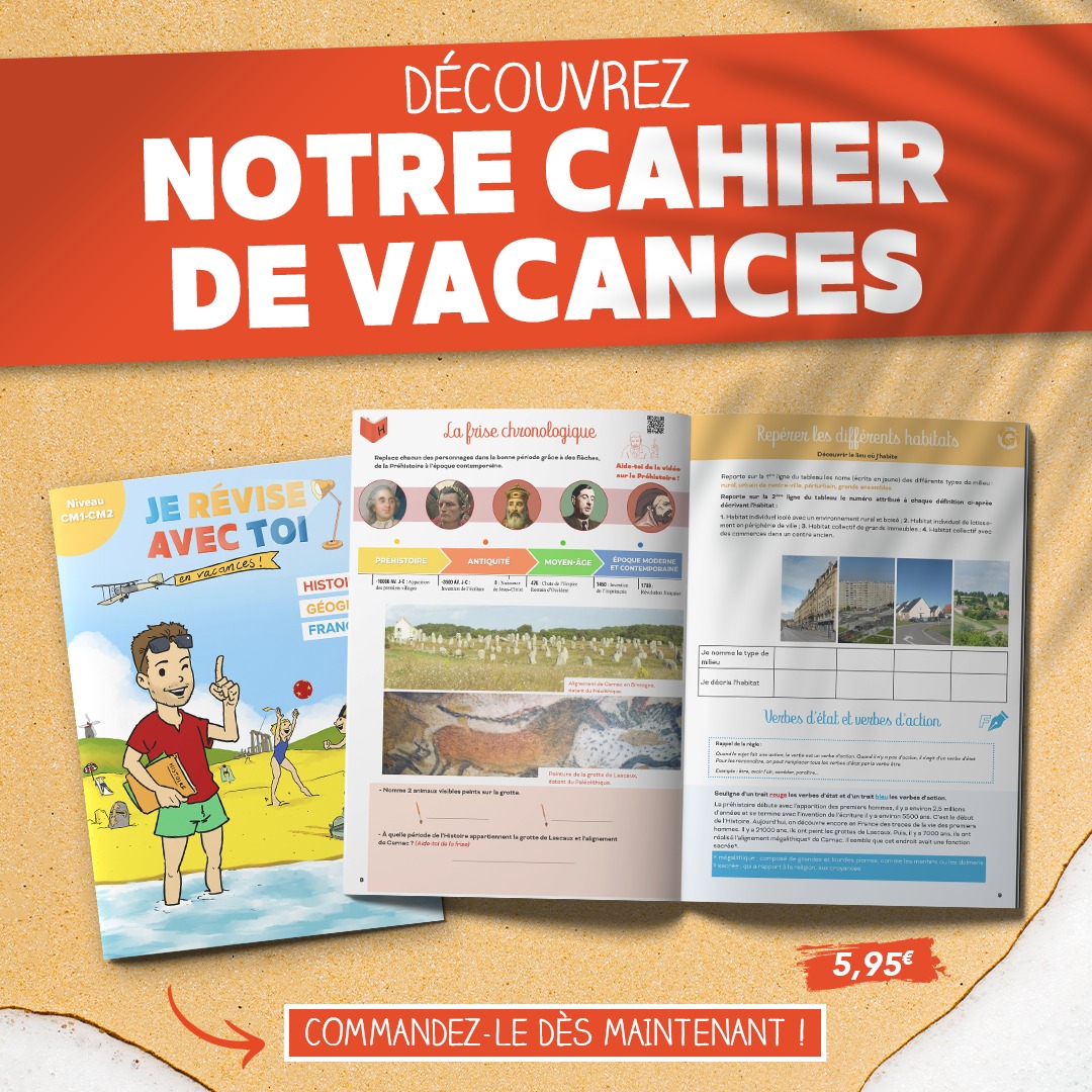 JeReviseAvecToi's tweet photo. 🏖 Les #vacances ont commencé !
📝 Tu as peur d’oublier tout ce que tu as appris ? Procure-toi vite notre cahier de vacances, tu pourras réviser tes cours d’ #histoire, de #francais  et de #géographie tout en t’amusant !
👉 Pour acheter ton cahier : https://t.co/OeUUils0D6 https://t.co/9ddypbladw