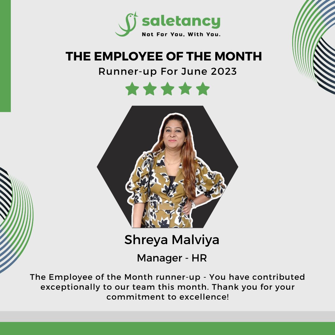 saletancy's tweet photo. Your commitment, passion, and excellence have set a remarkable standard. 
Congratulations Shreya Malviya🥳 on being recognized as Runner-up of the Month!

#runnerupofthemonth #congratulations #saletancy #outstandingperformance https://t.co/G4KmoWBN29