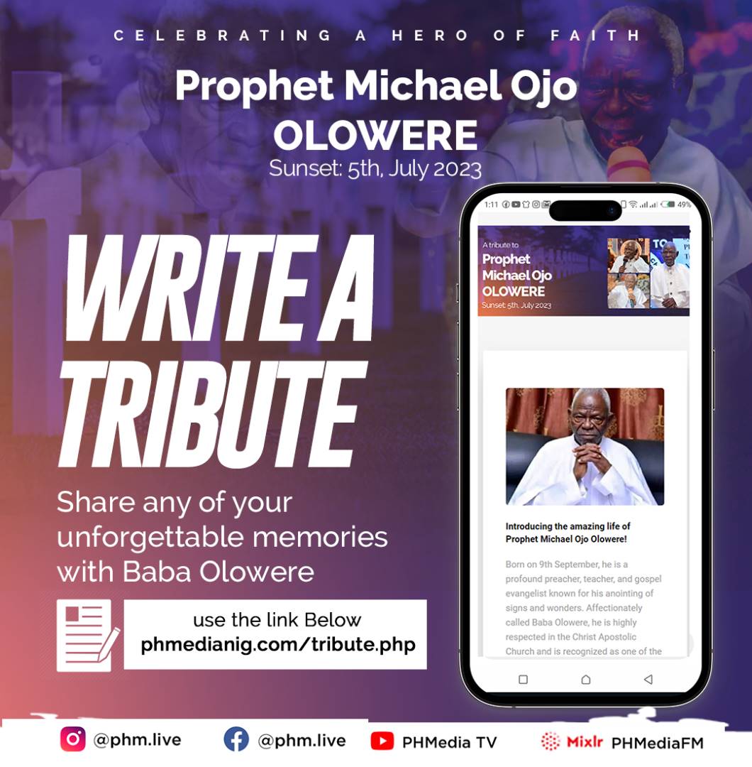 phm_live's tweet photo. Prophet Michael Ojo Olowere is undoubtedly one of the greatest ministers of the Christ Apostolic Church, Nigeria and Overseas, Nigeria as a country and Africa as a whole had witnessed and benefited from his ministrations. His impact can't be overlooked. https://t.co/v5L4ozxjTP
