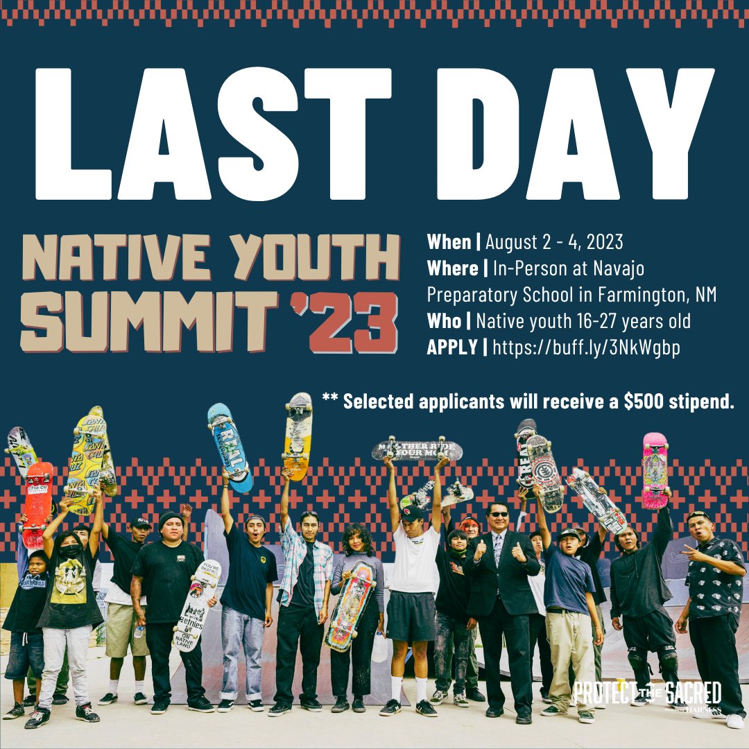 protect_sacred's tweet image. 🚨LAST DAY to apply! 🚨 This August, we’re hosting 30 Native youth leaders (16-27 yrs) selected via an application process at our 3rd Annual Native Youth Summit in Farmington, NM. Apply now: iwillharness.com/nys

#NativeYouthSummit #IndigenousYouthLeaders #NativeYouth