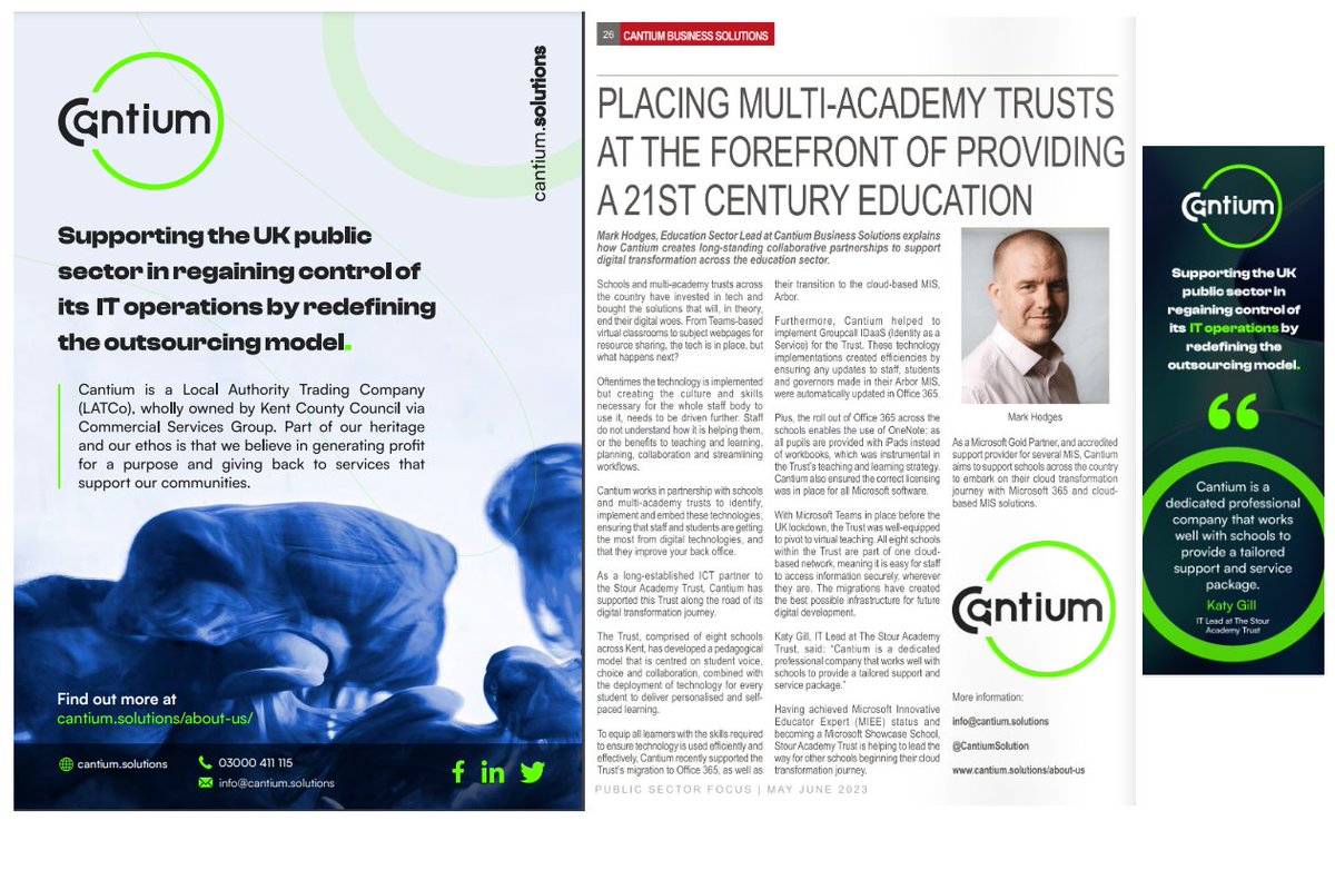 CantiumSolution's tweet image. Cantium's Mark Hodges is in @SectorFocus  explaining our recent work with @thestouracademy on their migration to #Office365, @Groupcall's Identity as a Service (IDaaS) and cloud-based MIS, @ArborEdu.
Find the article on page 28 here:
flickread.com/edition/html/6…
#DigitalTransformation