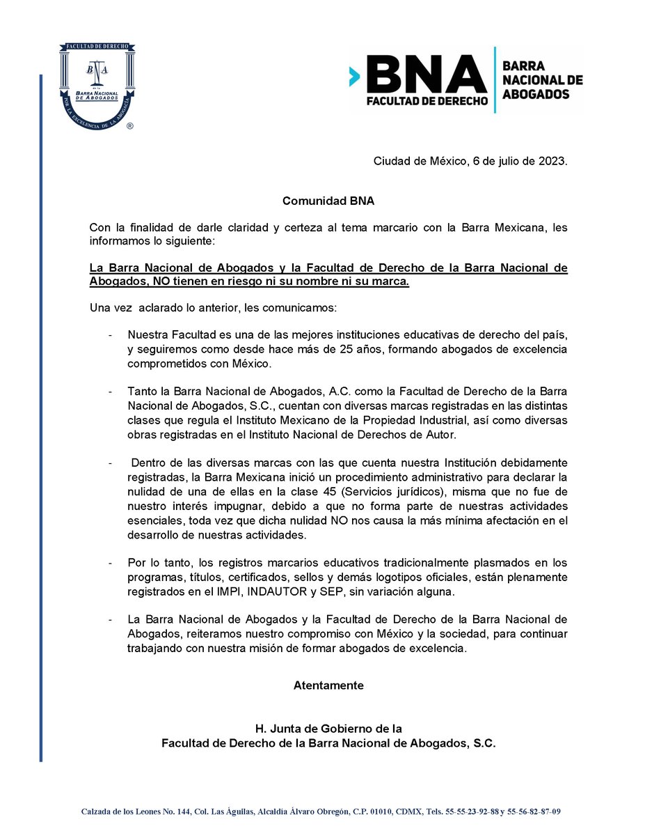 Postura de la BNA sobre el tema marcario.