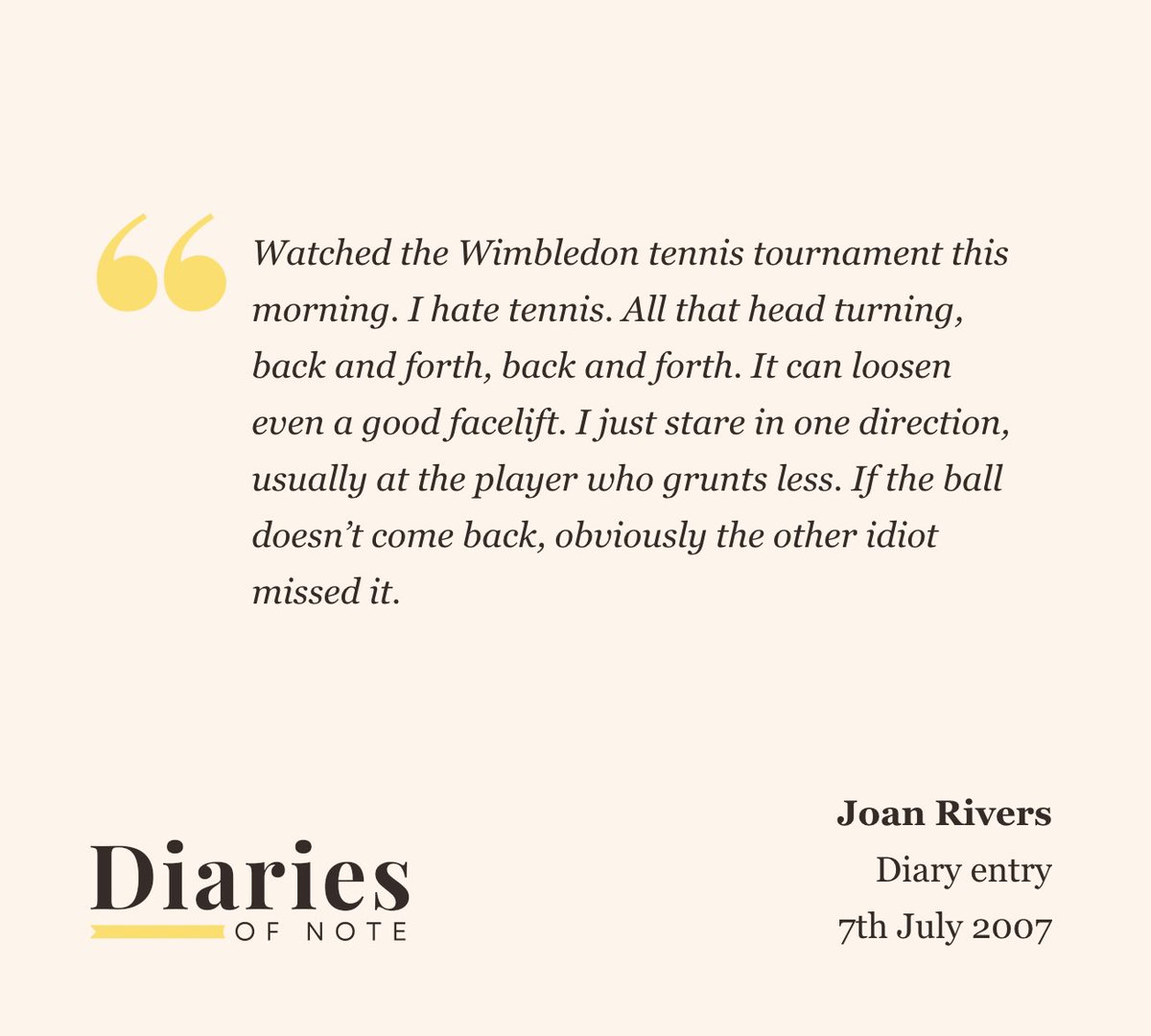 On this day in 2007, Joan Rivers was enjoying Wimbledon.

(From 'Diary of a Mad Diva')