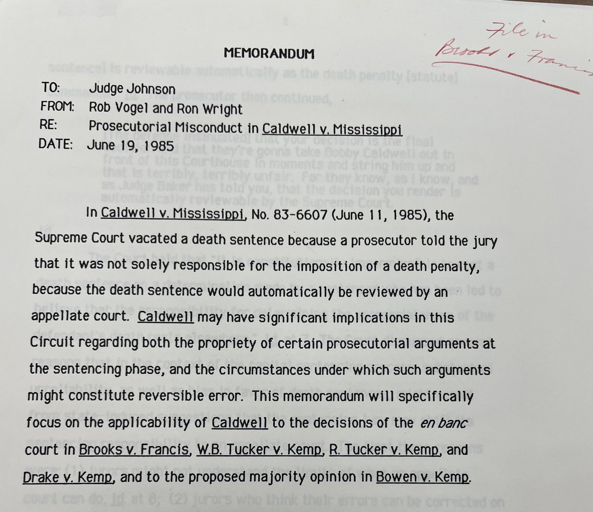 <a href="/BU_Law/">Boston University School of Law</a> <a href="/BerkeleyLaw/">UC Berkeley Law</a> Well what do you know—a memo from <a href="/wrightrf/">Ron Wright</a> on the application of Caldwell v. Mississippi to Brooks’s case.