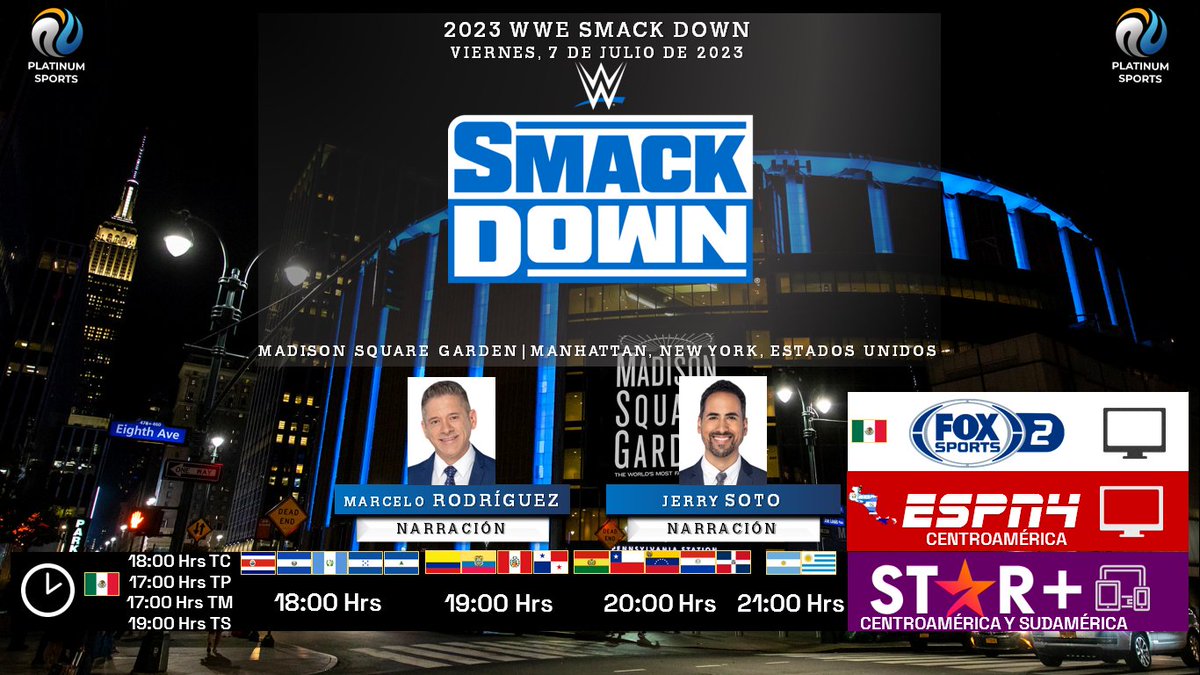 ramonovic09's tweet photo. ๐บ๐ธ #LuchaLibre #WWE | Presenta: #SmackDown
๐๏ธ Hoy
๐ฒ๐ฝโฐ 18:00 Hrs TC, 17:00 Hrs TP
๐บ @FOXSportsMX 2
๐ฑ๐ป @PrimeVideoMX
๐จ๐ท๐ธ๐ป๐ญ๐ณ๐ฌ๐น๐ณ๐ฎ 18:00 Hrs
๐จ๐ด๐ต๐ฆ๐ต๐ช๐ช๐จ 19:00 Hrs
๐ง๐ด๐จ๐ฑ๐ฉ๐ด๐ต๐พ๐ป๐ช 20:00 Hrs
๐ฆ๐ท๐บ๐พ 21:00 Hrs
๐บ #ESPN4 CA
๐ฑ๐ป @StarPlusLA CA y SA
๐ค @MarceloAtWWE
๐ค @JerrySotoNarra
#WWExFOX https://t.co/dhUMM5lWlK