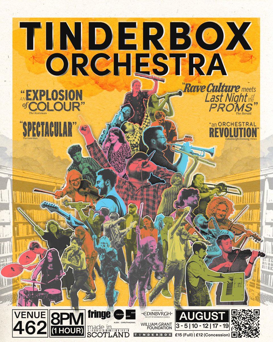 Tinderbox Orchestra @edfringe 2023! We are bringing an explosion of colour to @edcentrallib this year, amplifying our original, energetic and vibrant set in this wonderful space🎶 Venue 𝟰𝟲𝟮: Aug 3-5, 10-12, 17-19 at 20:00 🔗tickets.edfringe.com/whats-on/tinde… #fringe2023 #fringe23