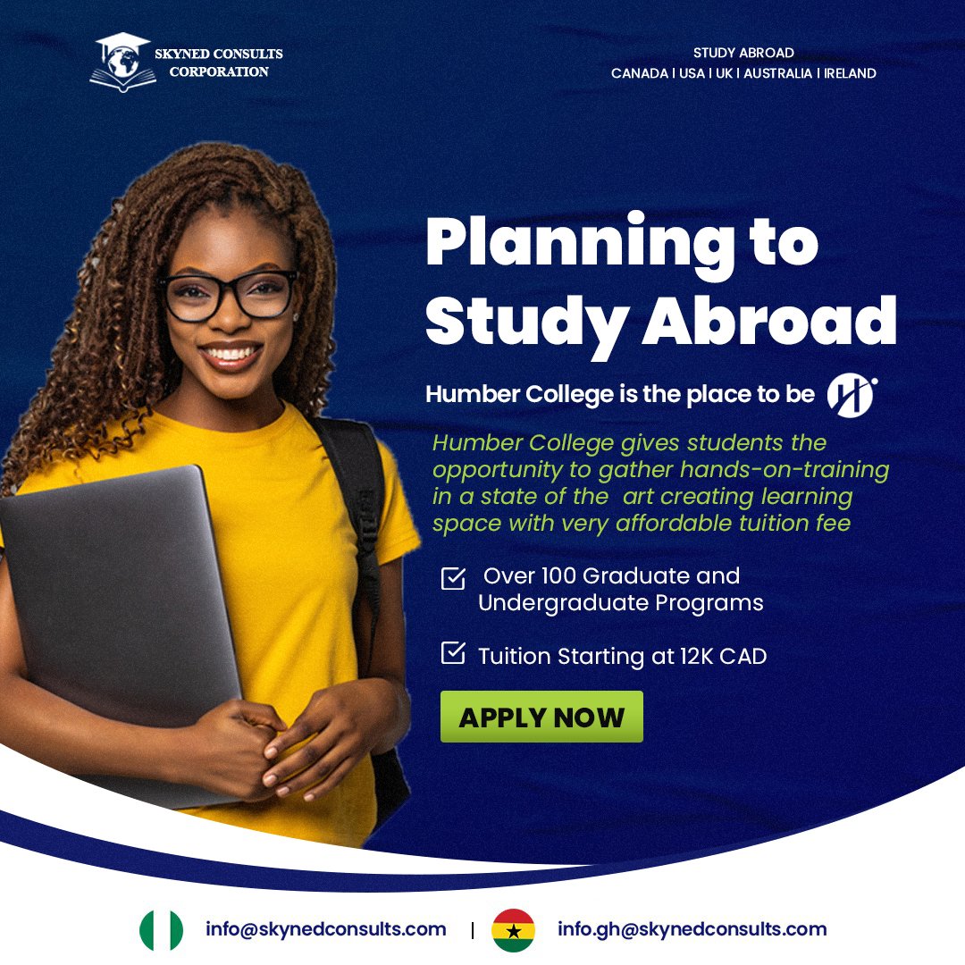 Are you a Ghanaian looking for the right school to study in Canada 🇨🇦 ? 
 
Look no further because Humber College is the answer!

Plenty of undergraduate and postgraduate programs to choose from.