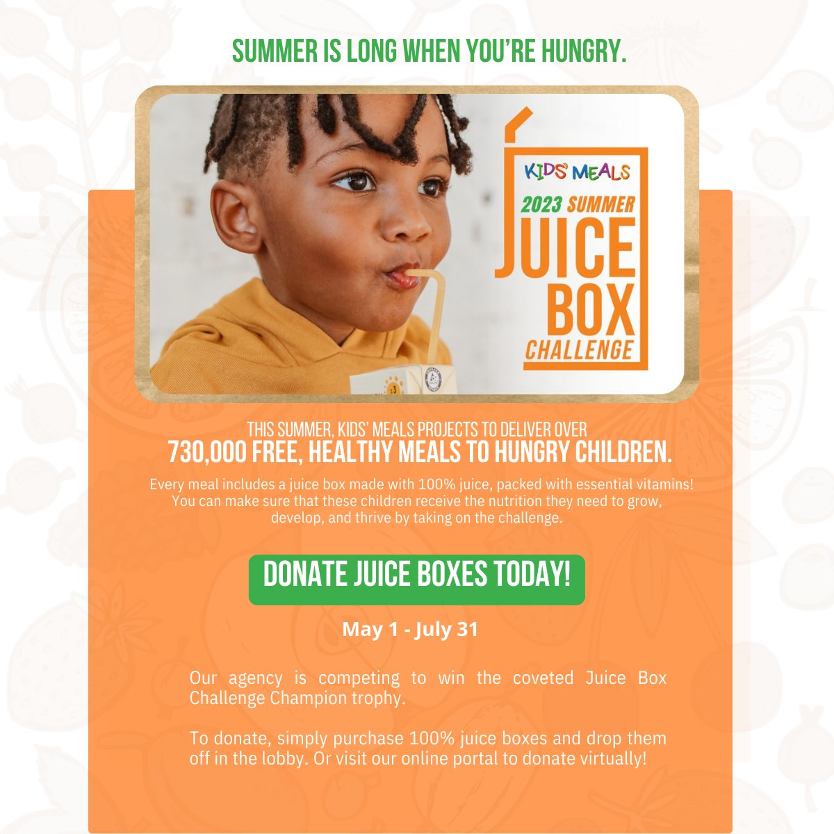 TMC is partnering up with @KidsMealsInc and wants your support in collecting juice boxes before July 31 to combat childhood hunger. Make a donation online or in person at the Waterside Food Hall or Landmark Cafe. yougivegoods.com/drive/view/281…