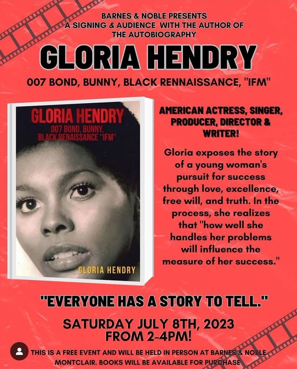 BNMontclair's tweet photo. Meet #bondgirl Gloria Hendry on Saturday July 8th from 2pm-4pm at our store. She'll be signing copies of her biography! #gloriahendry #liveandletdie #blackcaesar  #bnmontclairplace https://t.co/n8bsZV3NvO