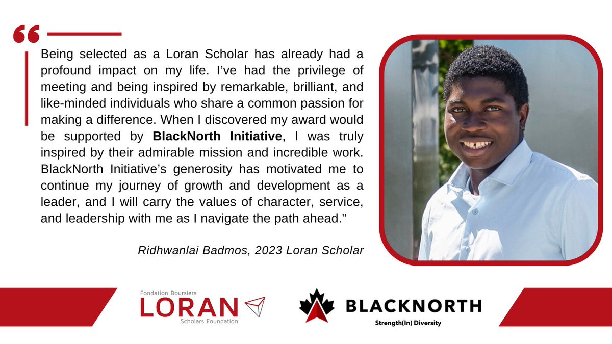 We are incredibly grateful for <a href="/BlackNorthCA/">BlackNorth Initiative</a>'s generosity &amp; commitment to empowering &amp; connecting a diverse pool of emerging leaders, ensuring the exceptional young people we identify can realize their potential. Through this partnership, they are supporting a 2023 Loran Scholar.