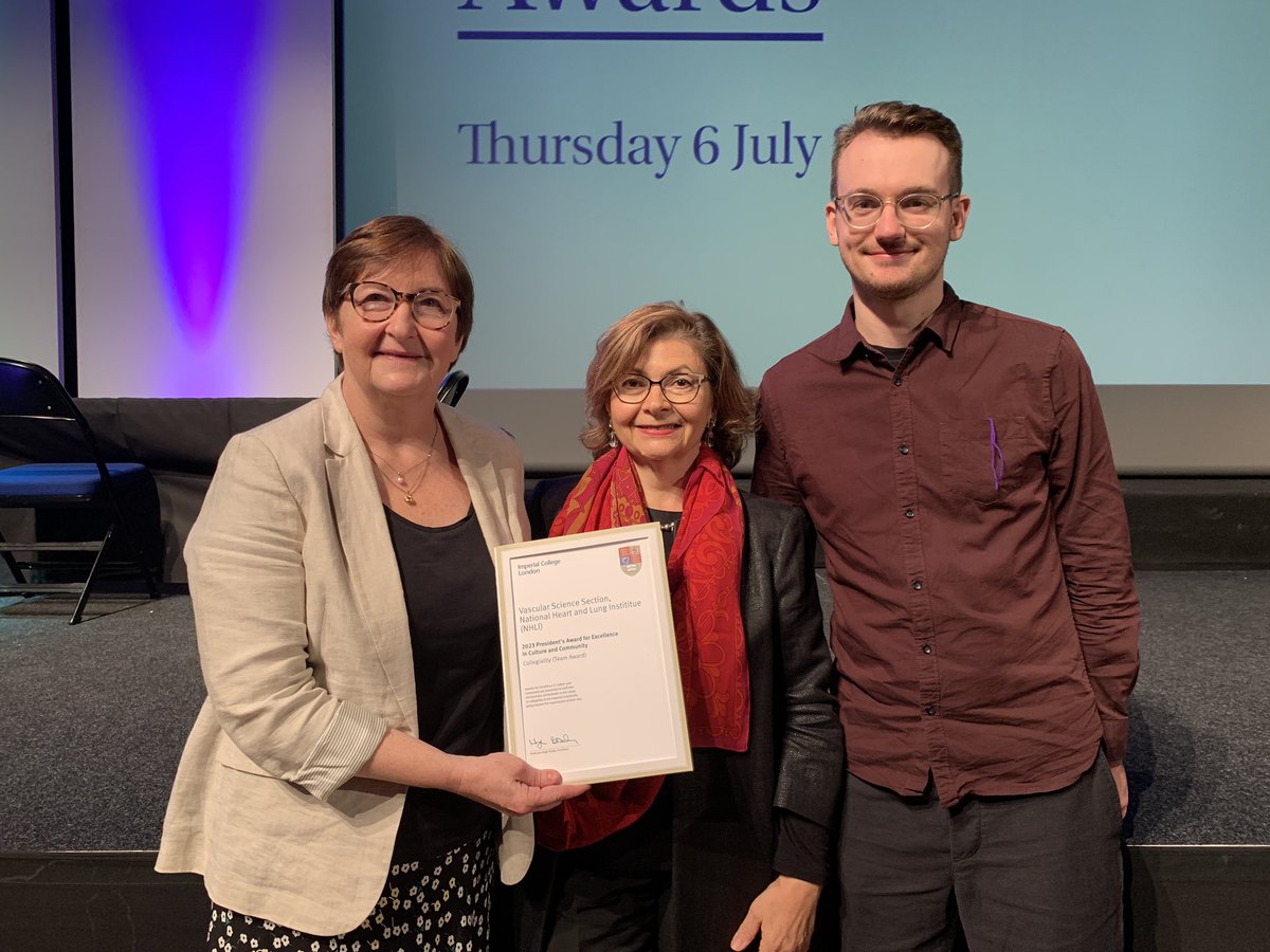 LabAnna's tweet photo. Delighted to receive the #ImperialCollege #PresidentAward for Excellence in Culture and Community, on behalf of my Vascular Sciences Section - basically we are very nice people! 😊 come work with us! #NHLI #VascularScience https://t.co/eBO2qc5FC1