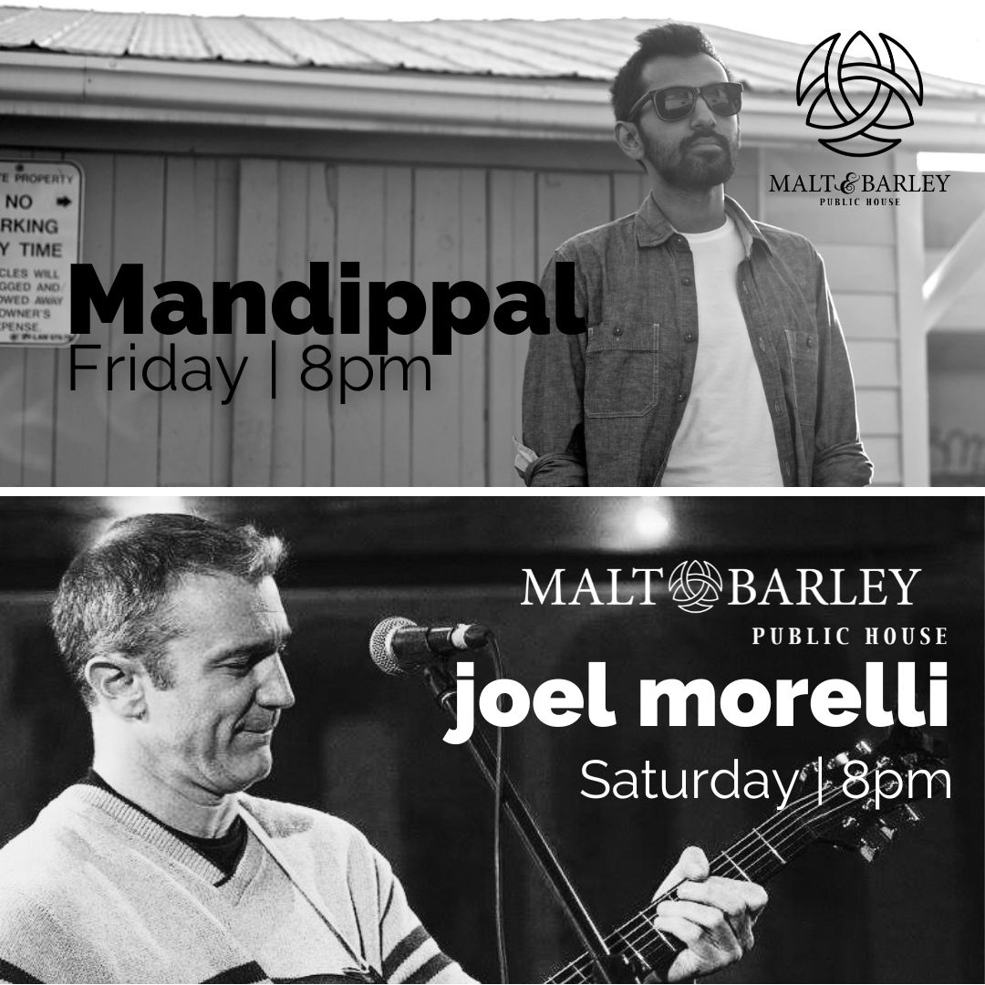 Two talented musicians take the Malt &amp; Barley stage this weekend!

Mandippal is live tonight at 8pm.
Catch Joel Morelli tomorrow at 8pm.

Order a pint and be entertained!

#kwawesome #livemusic #whatson #supportlocal #localmusic #kwlivemusic #yourlocalpub #eatlocal #drinklocal