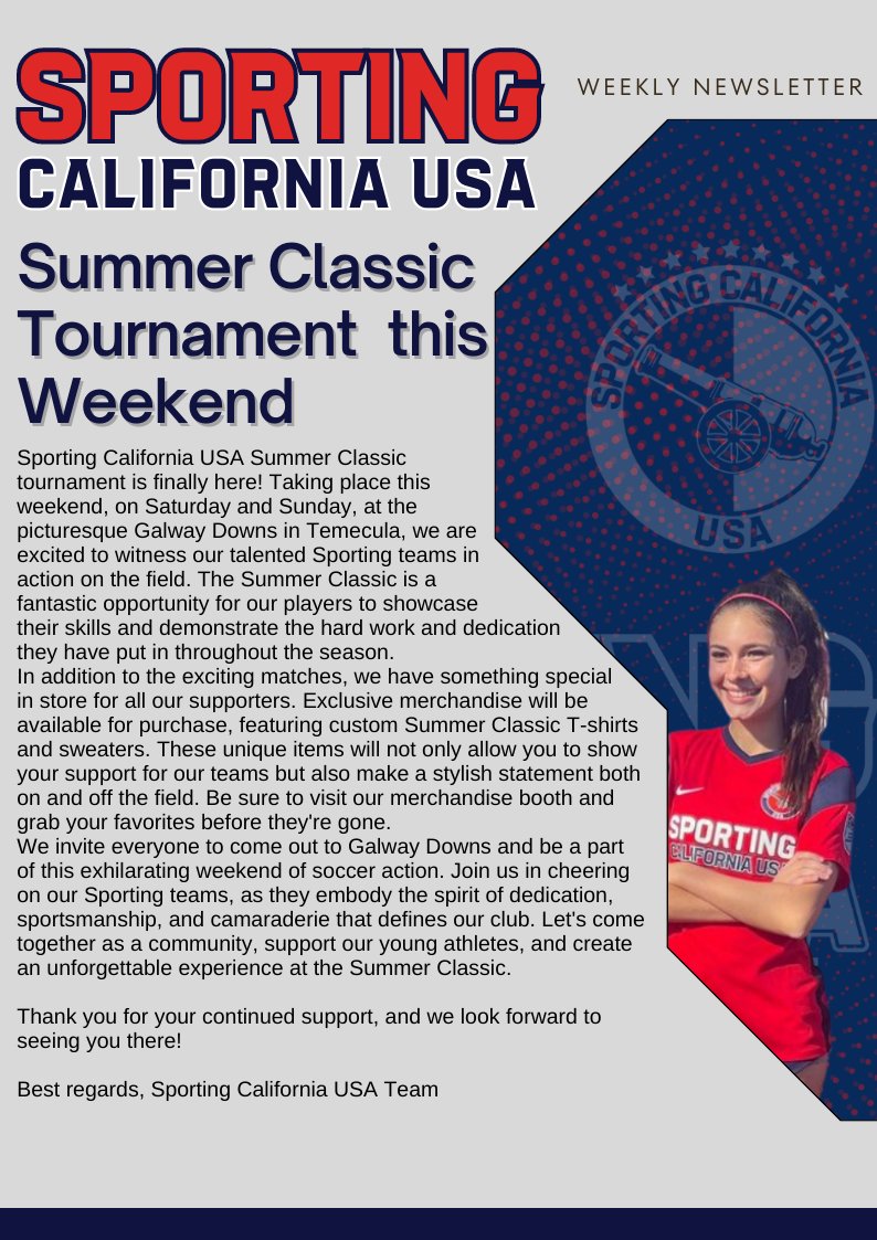 📣 Exciting News! 🌟 Don't Miss Out on the Sporting California USA Summer Classic Tournament! 🏆

🙌 We have some thrilling updates for you! The highly anticipated Sporting California USA Summer Classic Tournament is just around the corner, and we couldn'
conta.cc/3O5oCqc