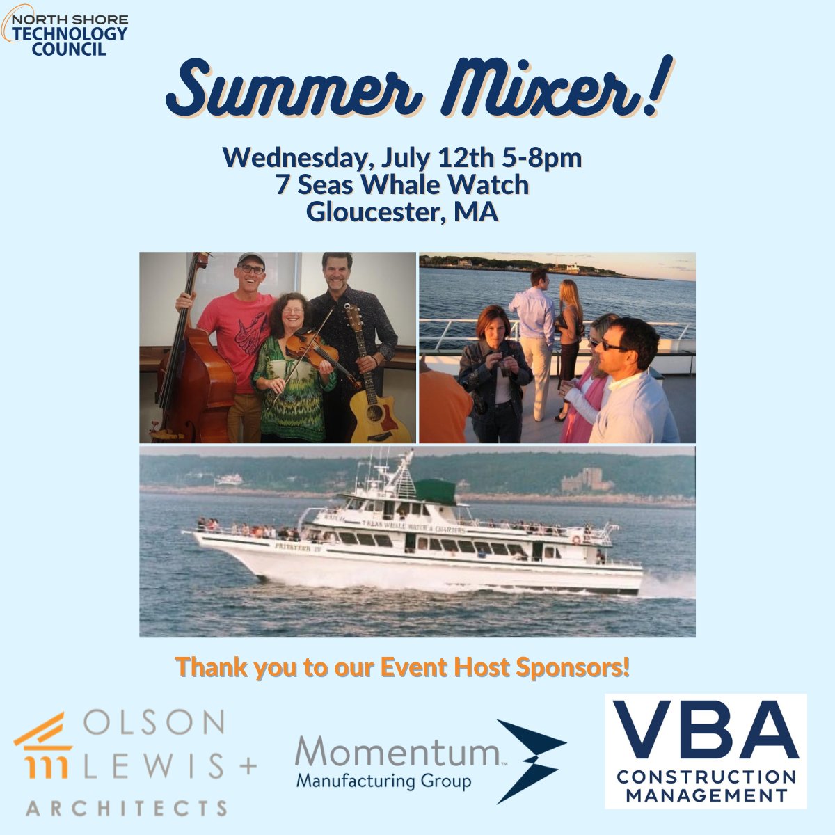 Spend next Wednesday evening on the ocean featuring live music from the Blue Honey Drops &amp; delicious food from <a href="/SubsDestino/">Destino's Subs and Catering</a>. Thank you to our Event Sponsors: Olson Lewis Architects, <a href="/MomentumMfg/">Momentum Manufacturing Group</a>, VBA Construction Management.

Register Here: nstc.org/event-5306233.