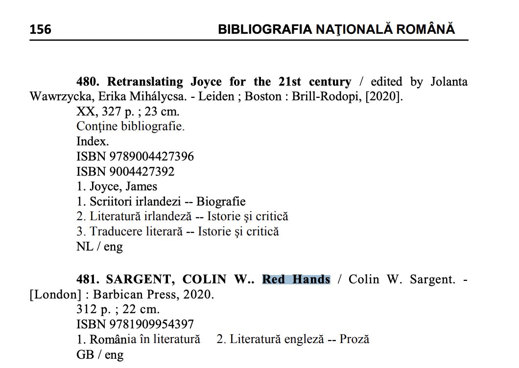 Red Hands is now Indexed in the collection of the National Library of Romania. Glad to know that Iordana's voice is being heard around the world!