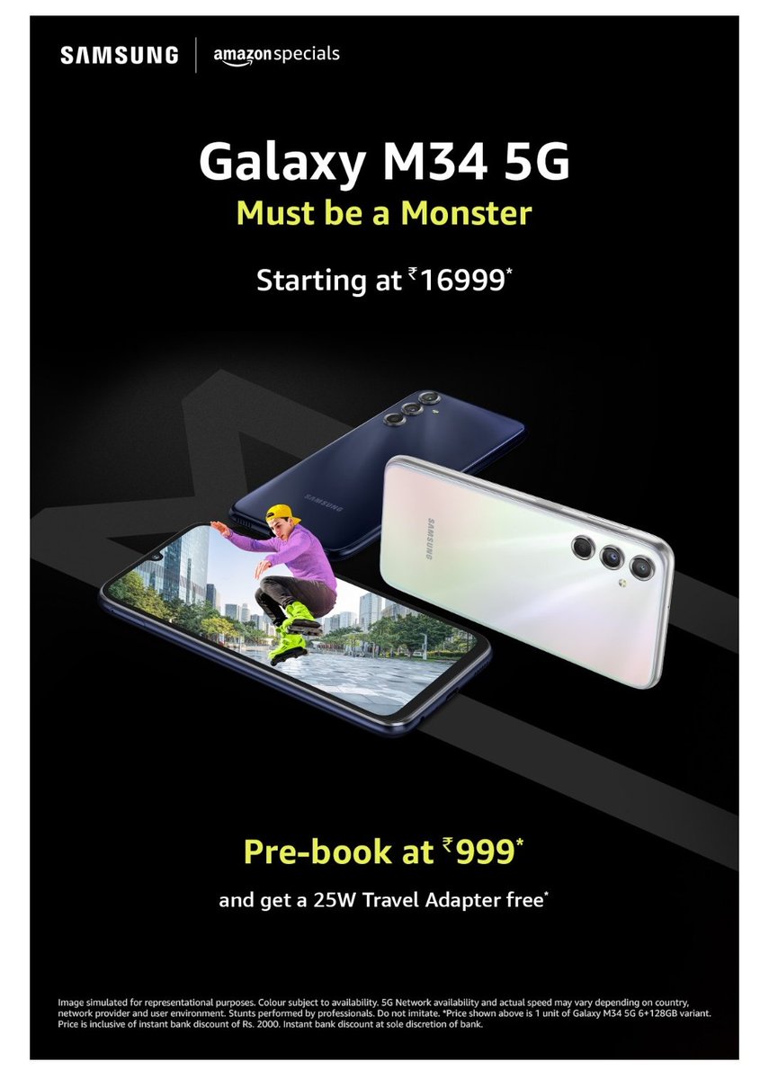HarishSagarhere's tweet photo. Heads up, tech lovers! The all-new Samsung M34 5G is here.
•50MP Camera for clear photos and videos
•120Hz sAMOLED Display for immersive viewing experience
•6000mAh battery for all-day power
Order yours now..!! @ 19,999/- https://t.co/gvNYk9cV4L

#SamsungM345G #MustBeAMonster https://t.co/Q2RdX52DDw