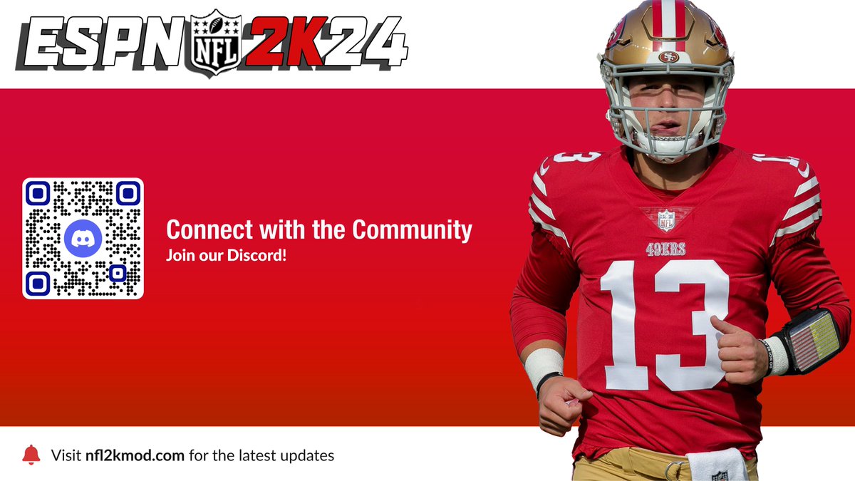BLostsou's tweet photo. Work is ramping up to get this years Mod release ready to go. Brock Purdy is our cover athlete for NFL 2K24 Edition. We are working to have this ready for everyone by July 28, 2023. Spread the word and get ready for 2K Football!
#nfl2kmod @CujoMatty @RateSports https://t.co/qd61shN0b0