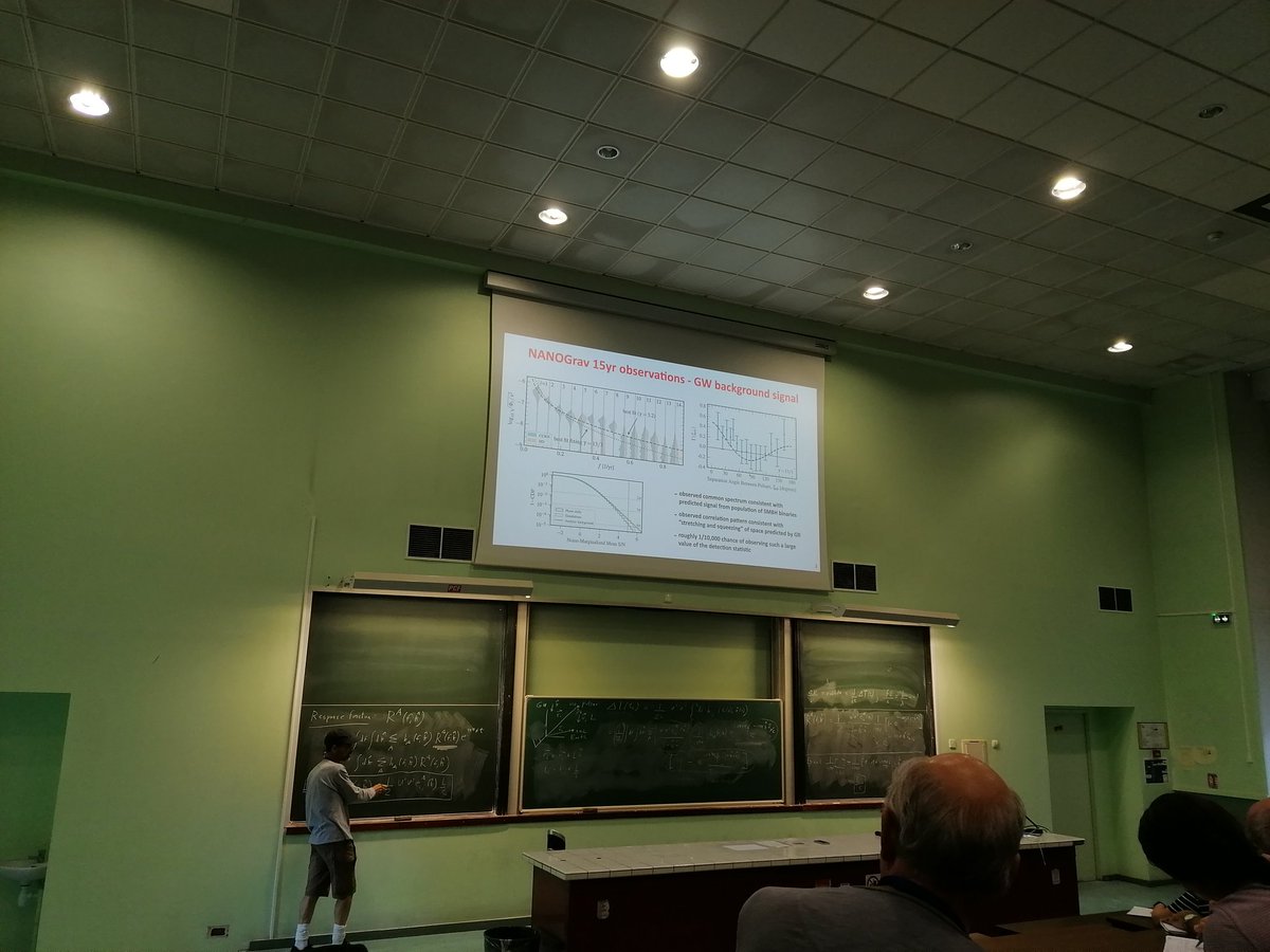 Had fun deriving the response of a GW detector in the context of PTAs with Joe Romano at the #MaNiTou summer school on gravitational waves - he's a great lecturer!