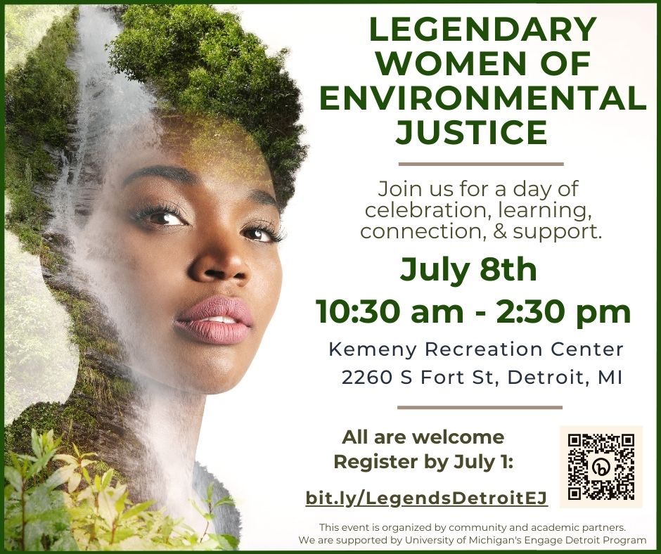 UMich_Engaged's tweet photo. Join us for an empowering event! ๐ฟ๐ฉโ๐ฌ Celebrate the Legendary Women in Environmental Justice event. ๐๐ Gain insights, connect with experts, and be inspired to create a sustainable future. #engagedmichigan #engageddetroitworkshop2022 https://t.co/kQqC7OnPOT