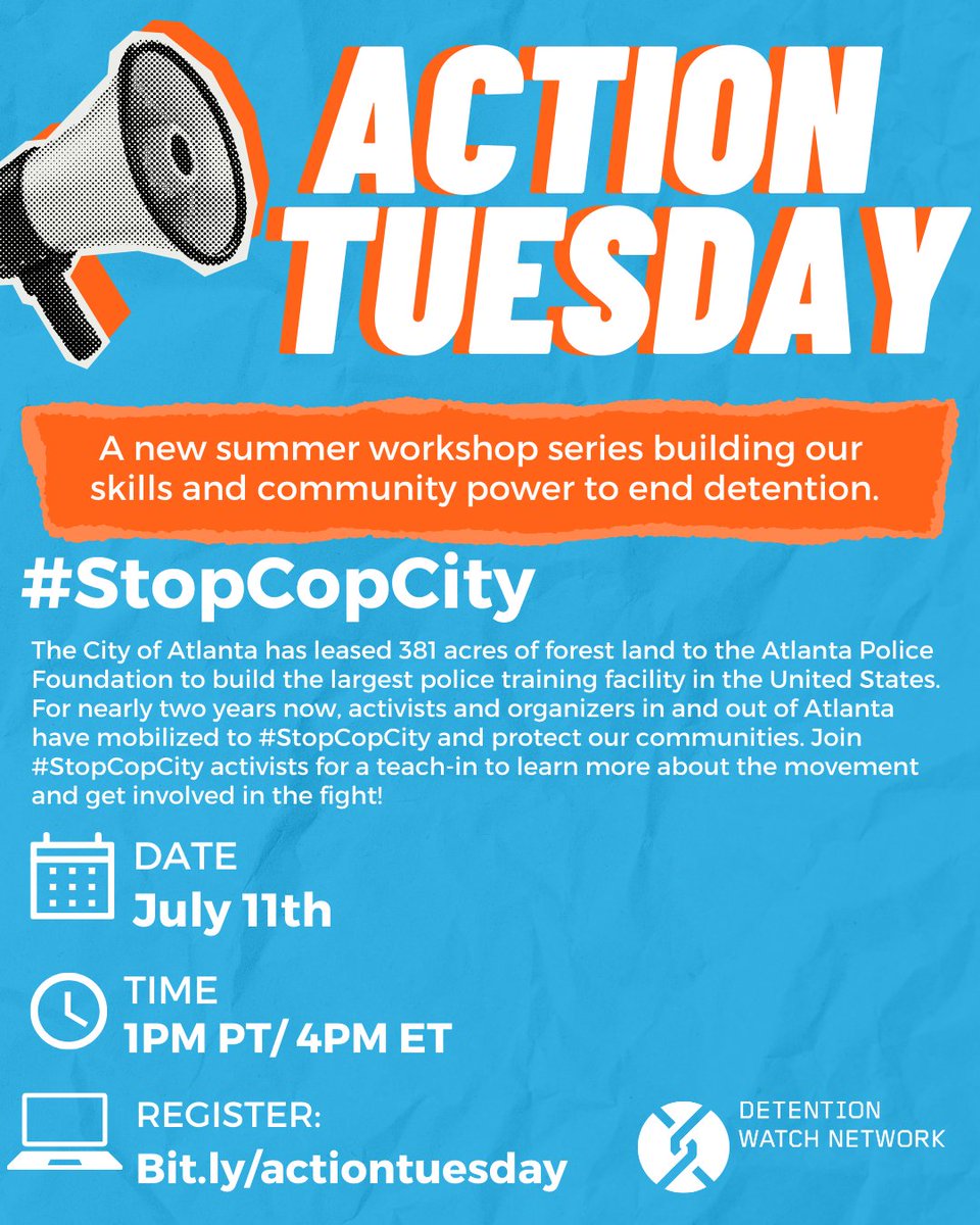 For nearly two years, activists and organizers in and out of Atlanta have mobilized to #StopCopCity & protect our communities. Join #StopCopCity activists & DWN for a teach-in to learn more about the movement and get involved in the fight! 💻Register: bit.ly/3O5htXh