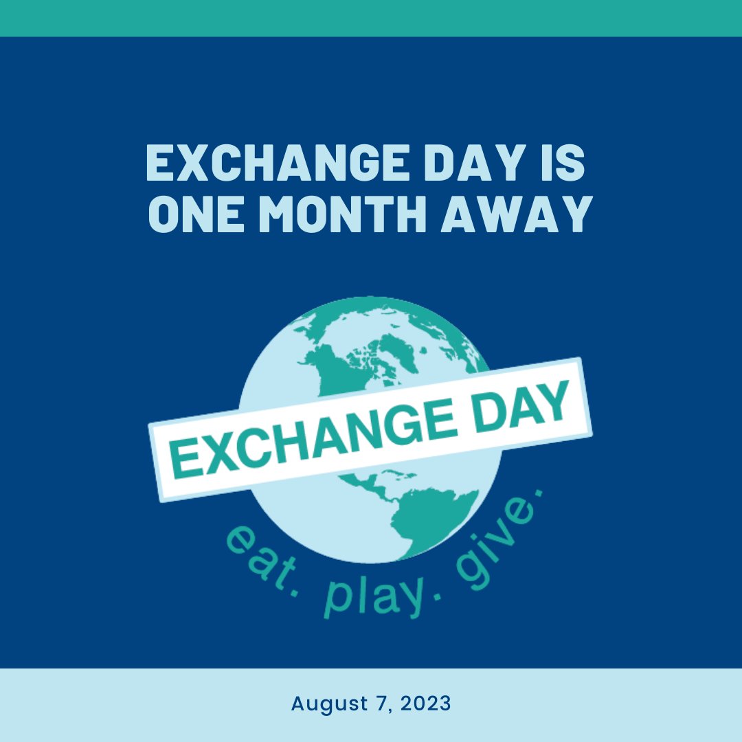 🌍📅 Only one month left until Exchange Day! Exchange Day is a worldwide celebration of the power of international exchange. #CelebrateExchangeDay, #ExchangesImpact : #ExchangeDay2023, #EatPlayGive #exchangeourworld @exchangeourworld