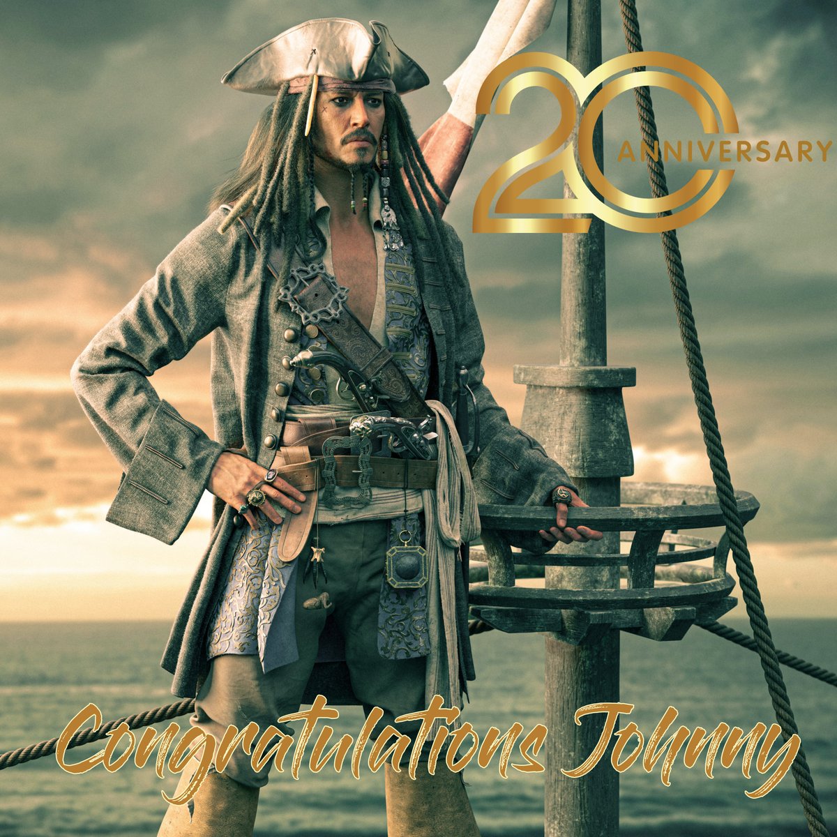 Congratulations to Johnny Depp and Capt. Jack Sparrow.🦜 For 20 Years of Pirates.🏴‍☠️🏴‍☠️🏴‍☠️ You created a character that won you even more legions of fans. Thank you Johnny for being you. They can NEVER make another one without you! We Love Johnny Depp. #JacksBack #NoJohnnyNoPirates