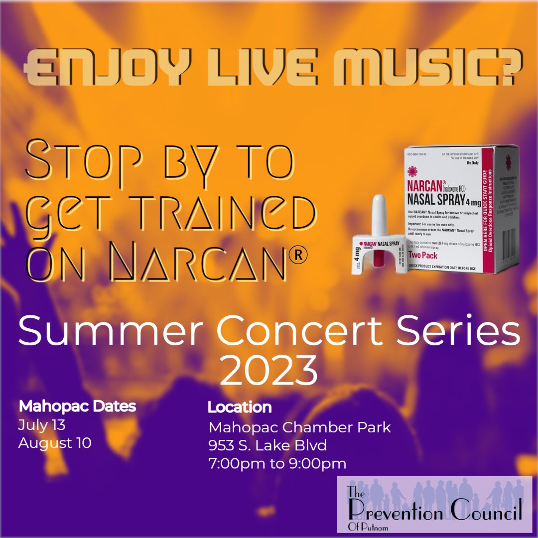 putnamctc's tweet photo. Come on by! We'll be at the Brewster and Carmel/Mahopac Concert Series. 

#putnamcountyNY #concertseries #savealife #naloxone #narcan https://t.co/cKYNkjwjkB