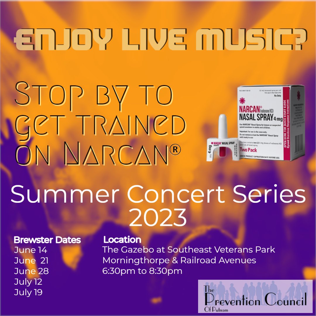 putnamctc's tweet photo. Come on by! We'll be at the Brewster and Carmel/Mahopac Concert Series. 

#putnamcountyNY #concertseries #savealife #naloxone #narcan https://t.co/cKYNkjwjkB