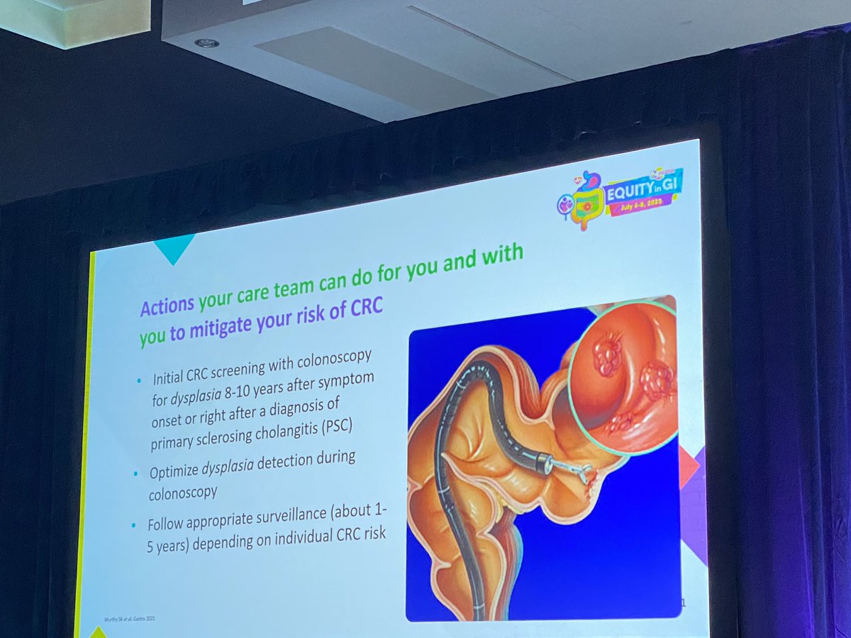 Dr. @SophieBalzoraMD talking @colorofcci about #CRC esp in #IBD : #Risks, #Prevention, & #Screening ➡️ #Prevention Diet, Exercise, & quitting smoking ➡️#screening starts 8-10 ys after SYMPTOM onset or Dx of PSC #EquityInGI #EIGI2023 @blackingastro @AGA_Gastro @ScrubsNHeels