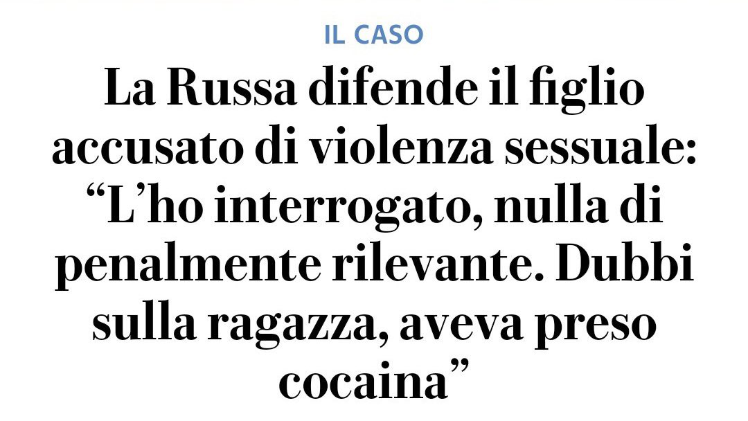 GrouchoMac's tweet photo. Se la ragazza era sotto l’effetto di stupefacenti, c’è abuso della condizione di inferiorità e quindi violenza.
Se la cocaina gliel’avesse data lui, ci sarebbe anche un’aggravante.

Prima studiare, poi interrogare. 

#LaRussa https://t.co/OhevhmDsWN
