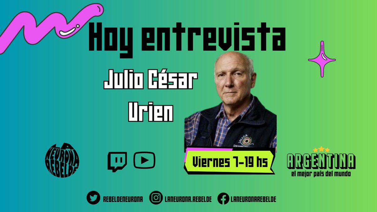 RebeldeNeurona's tweet photo. Hoy en Argentina, el mejor país del mundo tenemos entrevista Julio César Urien, militante popular, referente de @FIPCAok 
Fue parte activa de la "Marcha por la soberanía de Jujuy", charlaremos sobre este y otros temas

A las 19hs, miralo nuestro canal

https://t.co/S2hH9bkJGB https://t.co/T7SRxD6URx