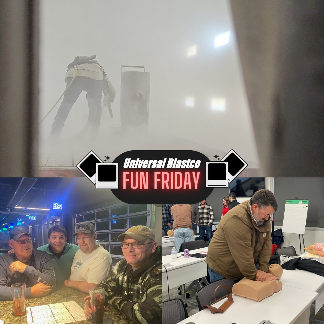 UniversalBlastc's tweet photo. Some of our people caught in action, some having fun, and some saving lives! Happy Friday Friends! #funphotofriday #universalblastco #jobsitepics https://t.co/q2NBOhLfS5