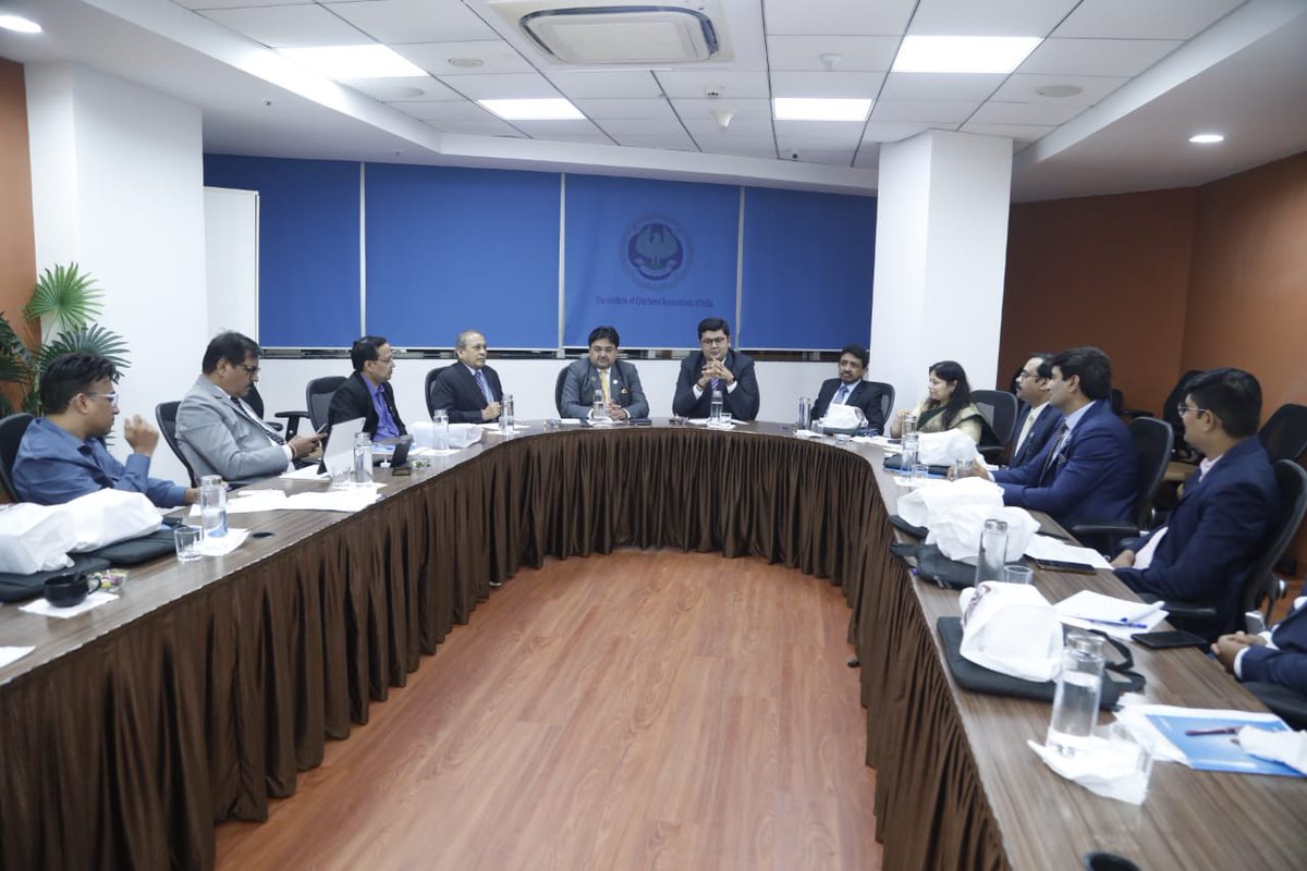 theicai's tweet photo. CA. Aniket S. Talati, President-ICAI, CA. Ranjeet K. Agarwal, VP-ICAI alongwith CA.(Dr.) Debashis Mitra, Imm. Past President-ICAI, Chairperson &amp; Vice Chairman-SRSB, CCMs &amp; other Members at 25th Meeting of Sustainability Reporting Standards Board of ICAI on 7th July 2023 at Mumbai https://t.co/A9SKcj0VUe