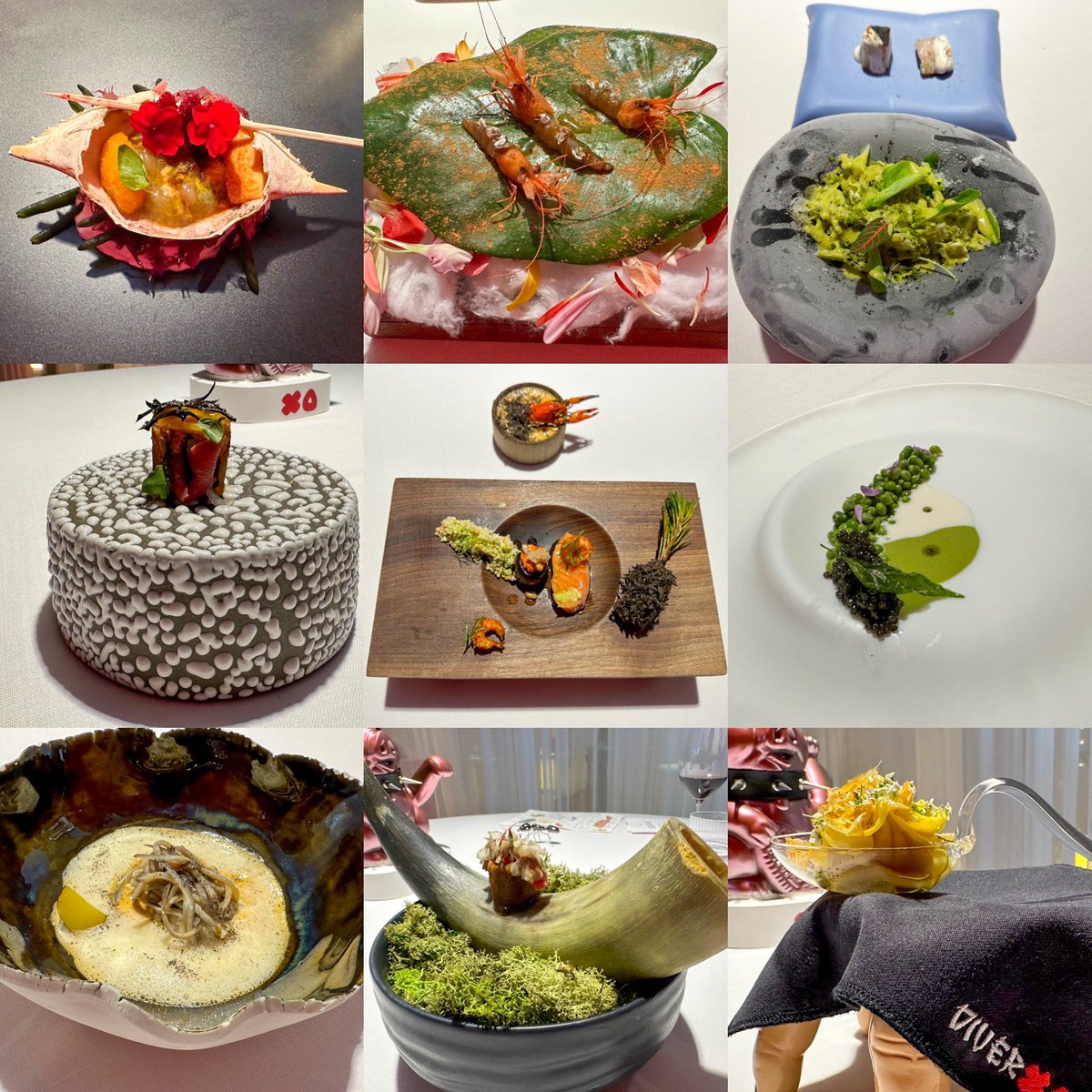 SimonMajumdar's tweet photo. Some of the fabulous dishes at @diverxo in the Chamartin neighborhood of #Madrid. It was a pleasure to eat here and experience its wonderful service. From crab to turbot to peas to trout and everything in between, each was certainly a bite to remember.

#GoEverywhereEatEverything https://t.co/k3IpnM10iH