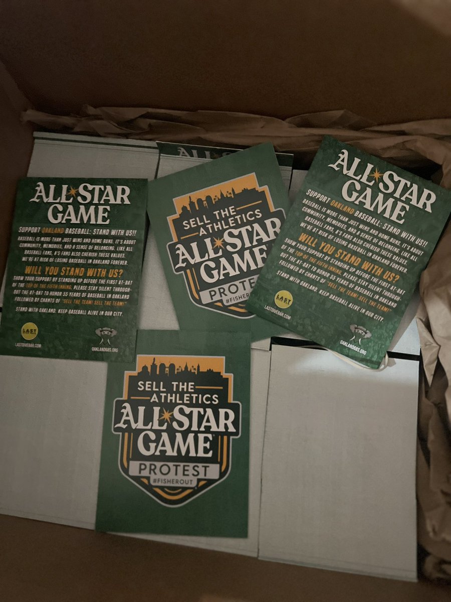 Oakland68s's tweet photo. Any A’s fans going to Seattle for the all star game want to help pass these out? We will be there the 11th! Hit us up! #Sell #FisherOut s/o @LastDiveBar https://t.co/6wbmAmfIvh