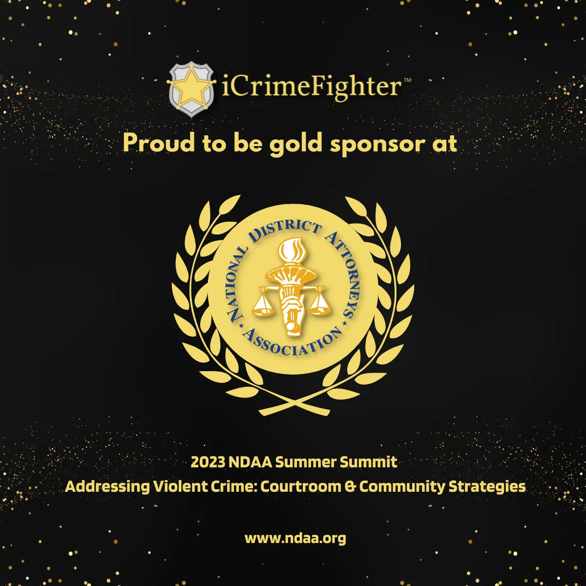 📣 Exciting News! 🌟 iCrimeFighter is thrilled to announce that we are proudly serving as the Gold sponsor for the highly anticipated 2023 NDAA Summer Summit! 🥇💼 #iCrimeFighter #NDAA2023 #GoldSponsor #CrimePrevention #LawEnforcementTechnology