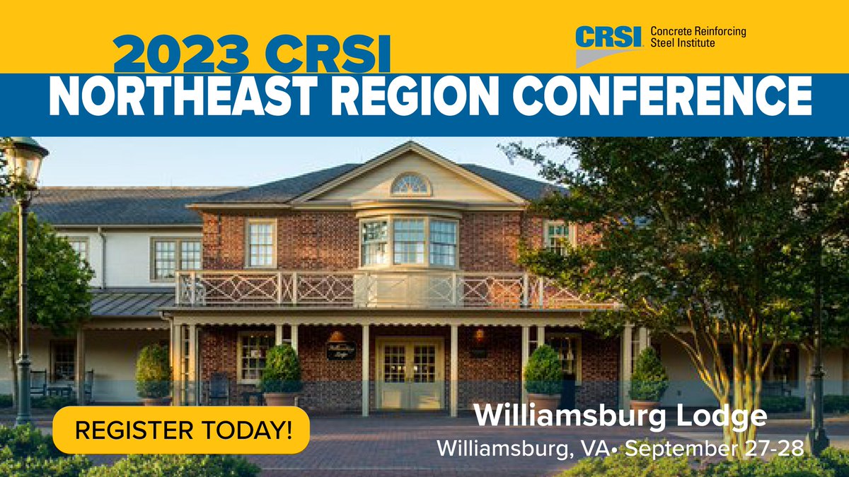 CRSI_tweets's tweet photo. Registration is now open at: https://t.co/E8vyDaZPd2 Join us for the Northeast Region Conference taking place at Williamsburg Lodge in Williamsburg, VA, from September 27-28, 2023.
#rebar #rebarfabrication #steelrebar #steelreinforcement #rodbuster #ironworker #architect https://t.co/MWfj8QAdow