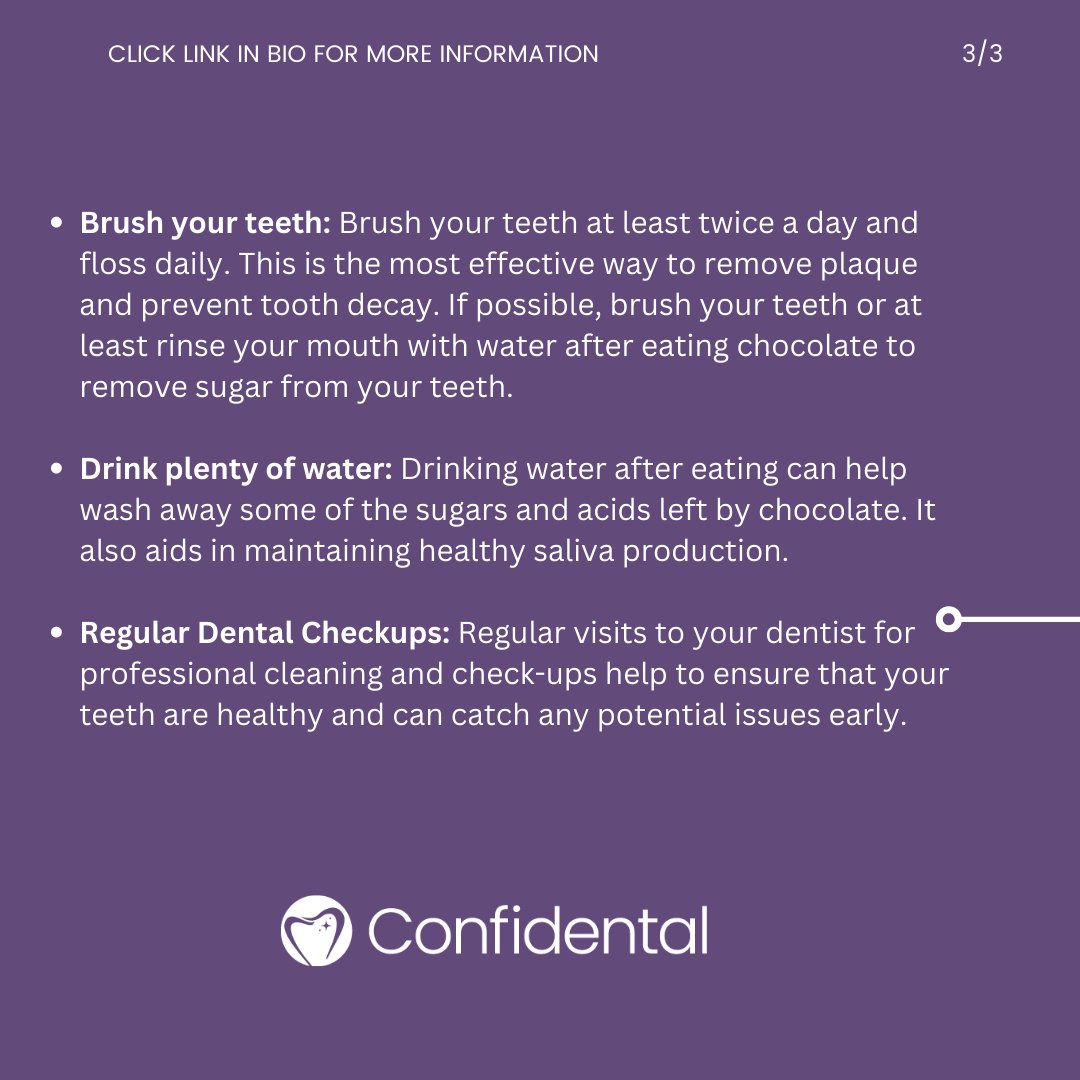 ConfidentalUK's tweet photo. Happy National Chocolate day 🍫🦷 Indulge in Chocolate? Keep Your Teeth Happy with These Tips! 🍫🦷

#ChocolateLovers #ToothsomeTips #HealthyTeeth #DentalHealth #HealthyEating #DarkChocolate #OralCare #DentalHygiene #EatSmart #HealthyTeeth #SugarSmart #OralHealthTips #DentalCare https://t.co/WOYLOgohFm