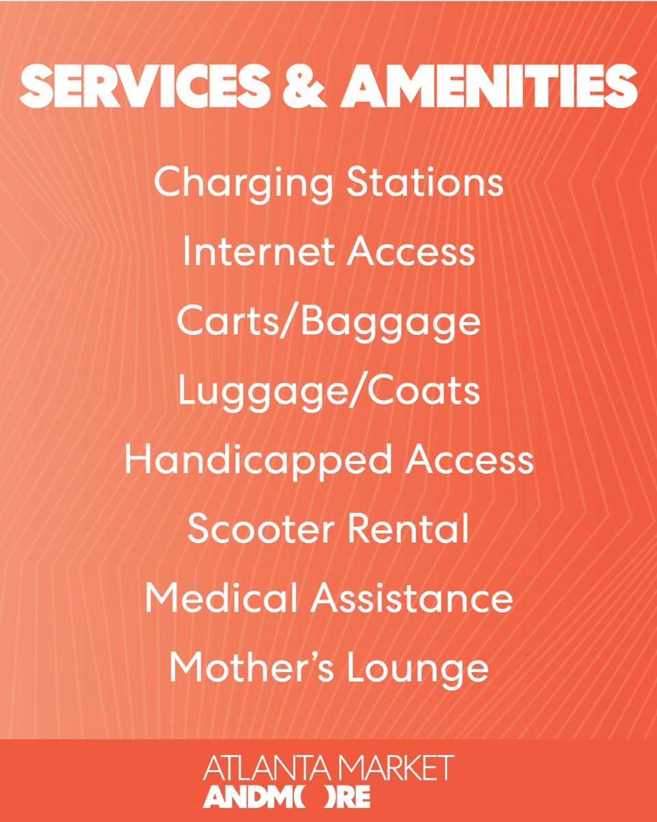 Atlanta Market offers a variety of services and amenities from charging stations to scooter rentals to help make your visit as convenient as possible. Take a look at our offerings: atlantamarket.com/Attend/Service… #AtlMkt