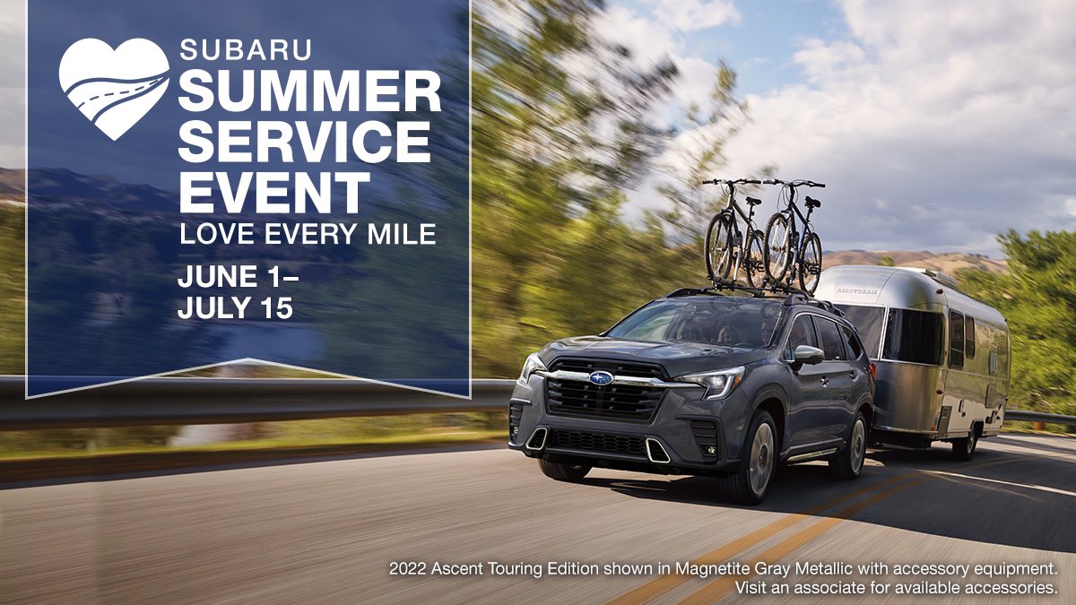 Music up, windows down – it’s road trip season! Let’s get your #Subaru ready for your upcoming adventures by taking care of any maintenance it needs along with our special savings on service. #LoveEveryMile