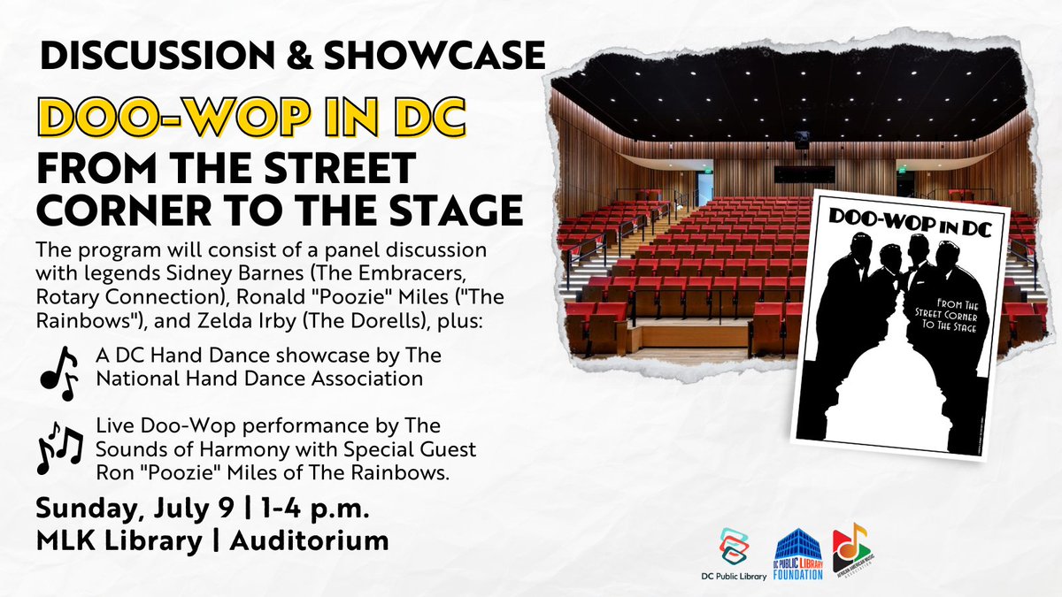 Doo-Wop In DC: From The Street Corner to the Stage

A discussion and dance showcase on the history of Doo-Wop.

Sunday, July 9 | 1-4PM 
Learn more: bit.ly/44oDTYB