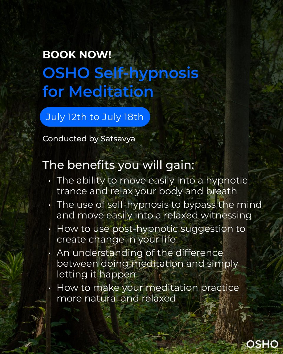 OSHO's tweet image. Embark on a transformative journey to overcome resistance to meditation. 🧘‍♂️🔍 Release old patterns through self-hypnosis and align your unconscious mind with the flow of meditation. 🌿🌟

👉 bit.ly/3rYjnOh 🙏 #MeditationJourney #OvercomingResistance #TransformYourMind