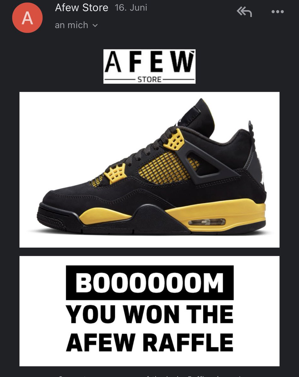 BOOOOMMM
#succes #sneaker #sneakerhead #jordan4 #thunder #Raffles #Afew