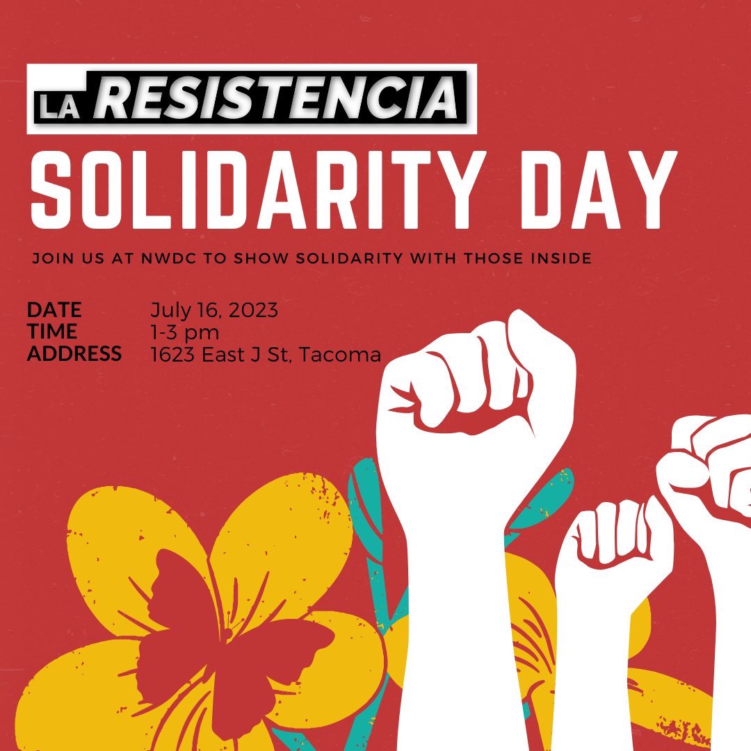 We won’t stop until NWDC is no more! Hundreds are still detained in #tacoma by <a href="/ICEgov/">U.S. Immigration and Customs Enforcement</a> <a href="/GEOGroup/">The GEO Group</a> 
Show your solidarity with those detained and join us in the fight to #FreeThemAll #ShutdownNWDC 
Sunday 16 1pm 
At 1623 E J St, Tacoma, WA 98421 Plus instagram live stream